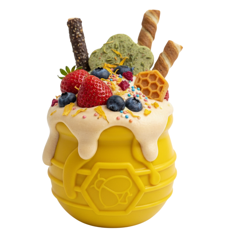 Honey Pot Dog eCup Treat Dispenser | Durable PUP-X Rubber Enrichment Toy | USA Made Rubber Dog Toys - Lazy Paper Club