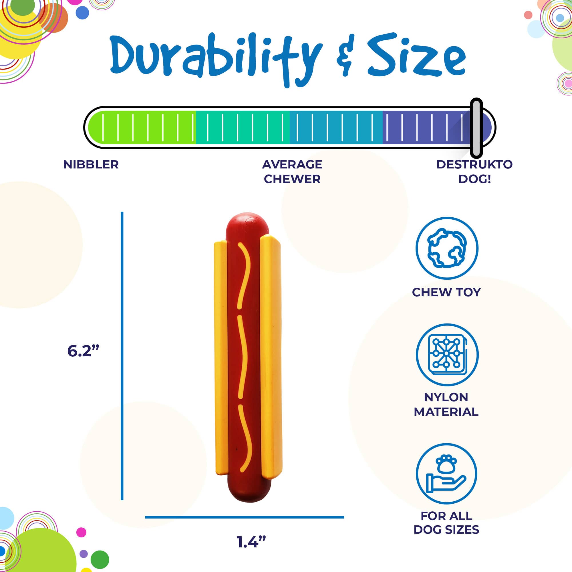 Hot Dog Nylon Dog Toy for Aggressive Chewers | USA Made | SodaPup Nylon Dog Toys - Lazy Paper Club