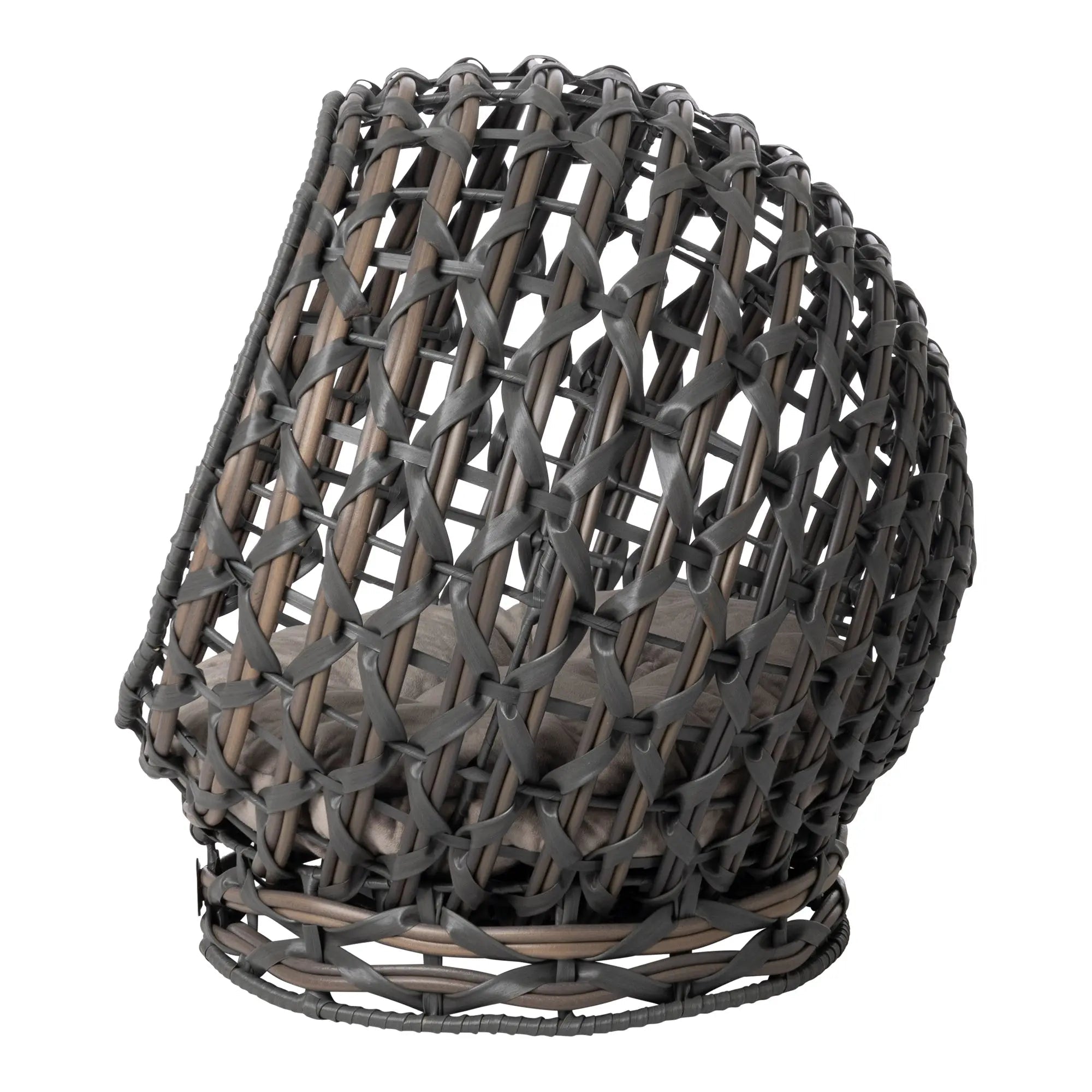Huntley Pet Hemisphere Rattan Pet Bed, Elevated With Cushion - Lazy Paper Club