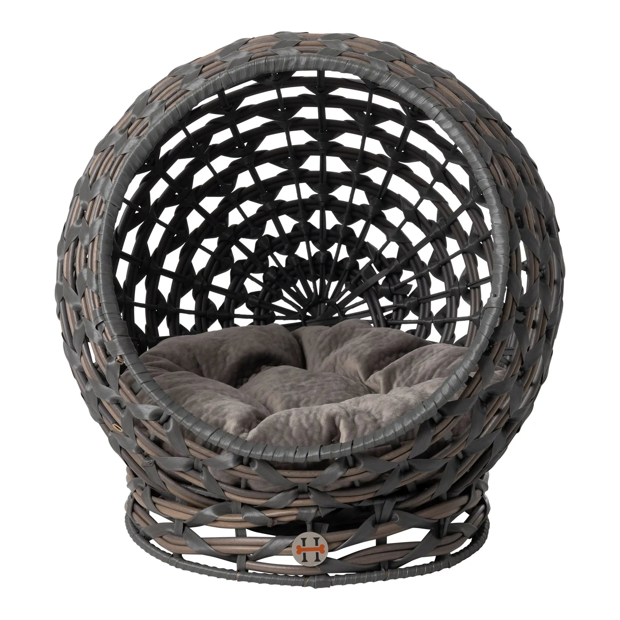 Huntley Pet Hemisphere Rattan Pet Bed, Elevated With Cushion - Lazy Paper Club