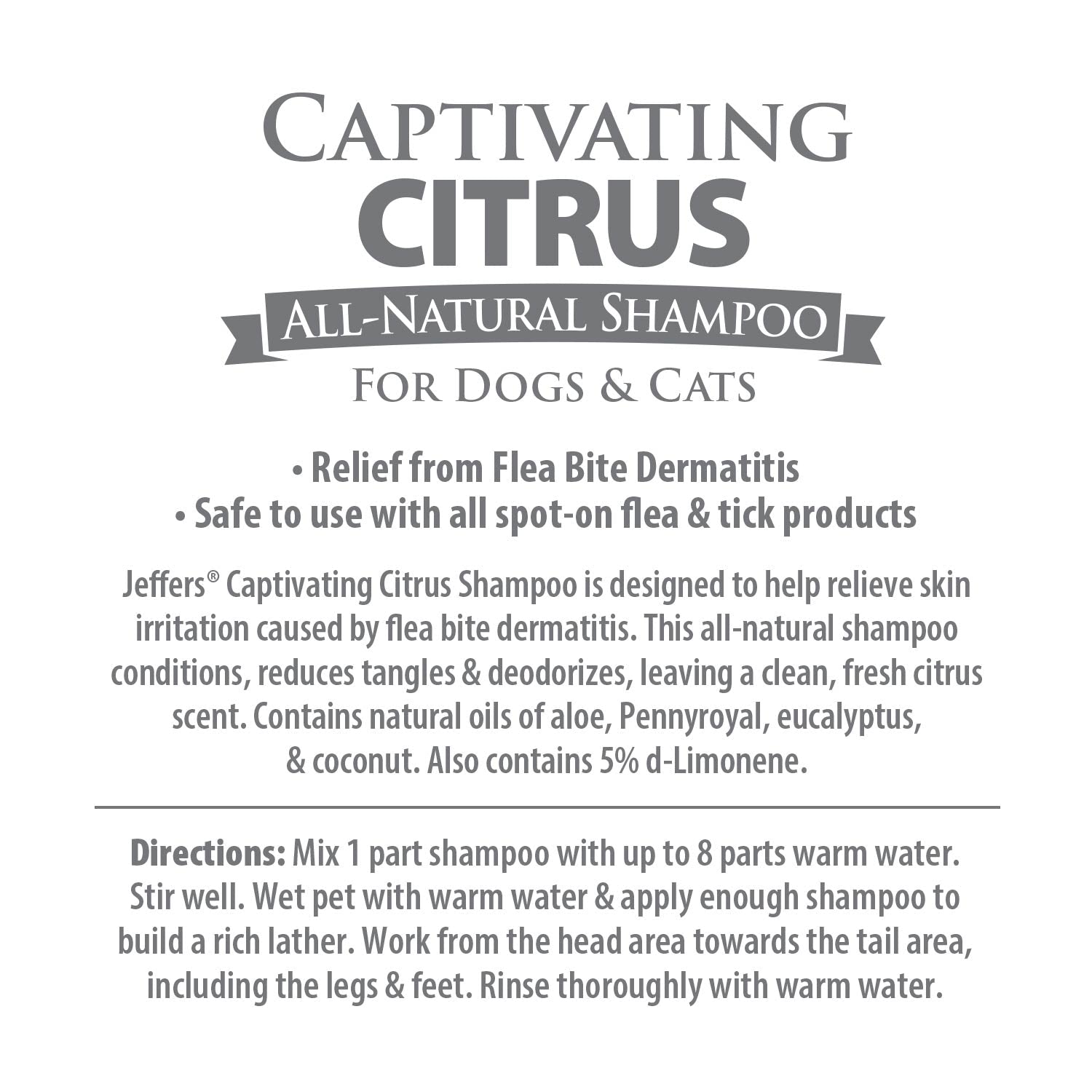 Jeffers Pet Captivating Citrus All-Natural Flea Bite Relief Shampoo for Dogs and Cats Animal & Pet Supplies > Pet Grooming > Pet Shampoo & Conditioner - Lazy Paper Club