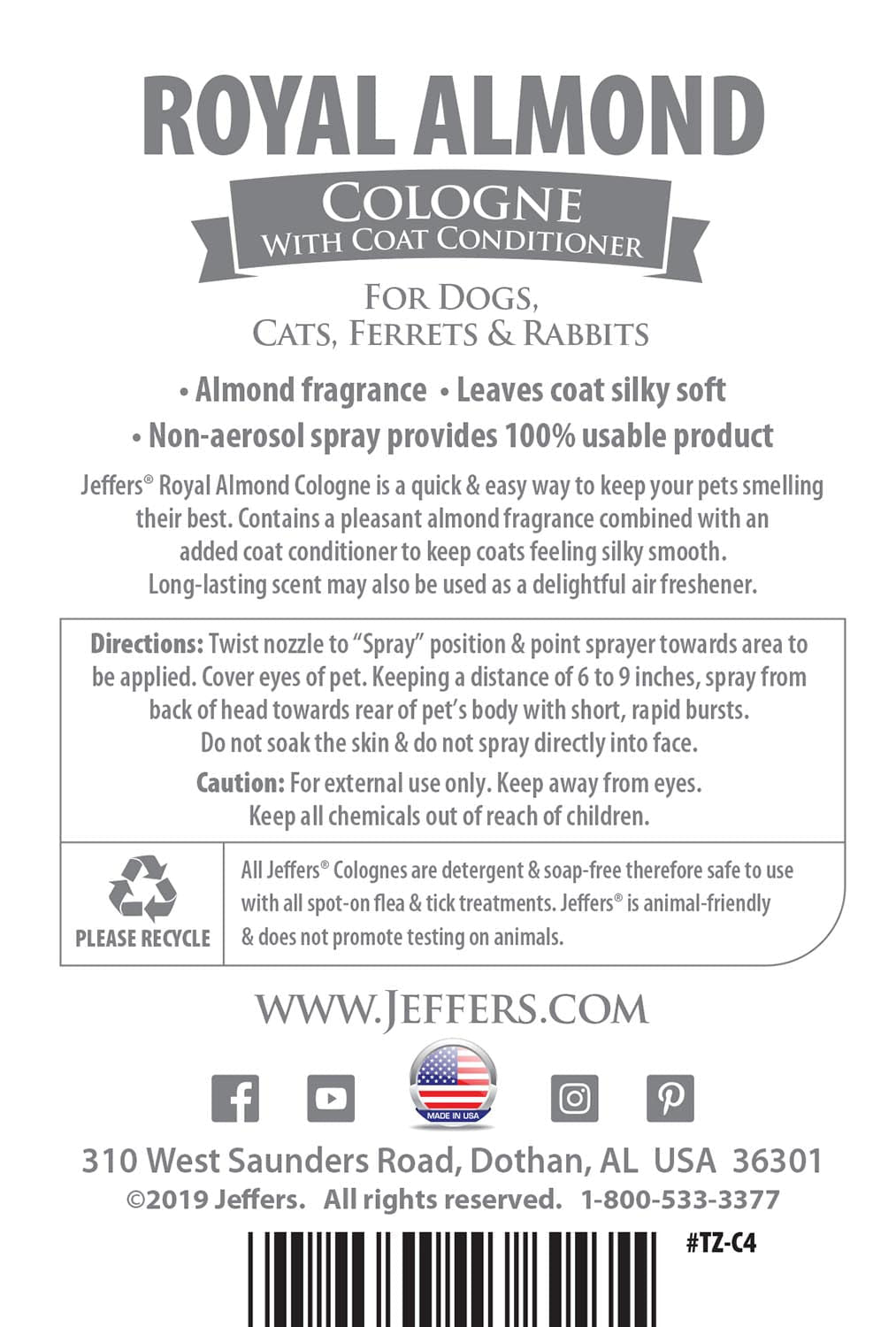 Jeffers Pet Colognes with Coat Conditioner, 16 oz Spray Animal & Pet Supplies > Pet Grooming > Pet Shampoo & Conditioner - Lazy Paper Club