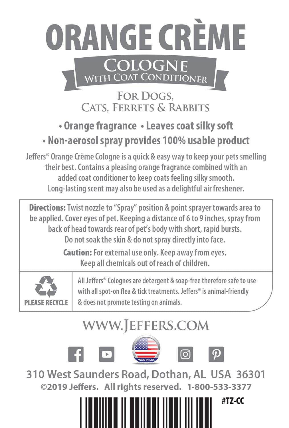 Jeffers Pet Colognes with Coat Conditioner, 16 oz Spray Animal & Pet Supplies > Pet Grooming > Pet Shampoo & Conditioner - Lazy Paper Club