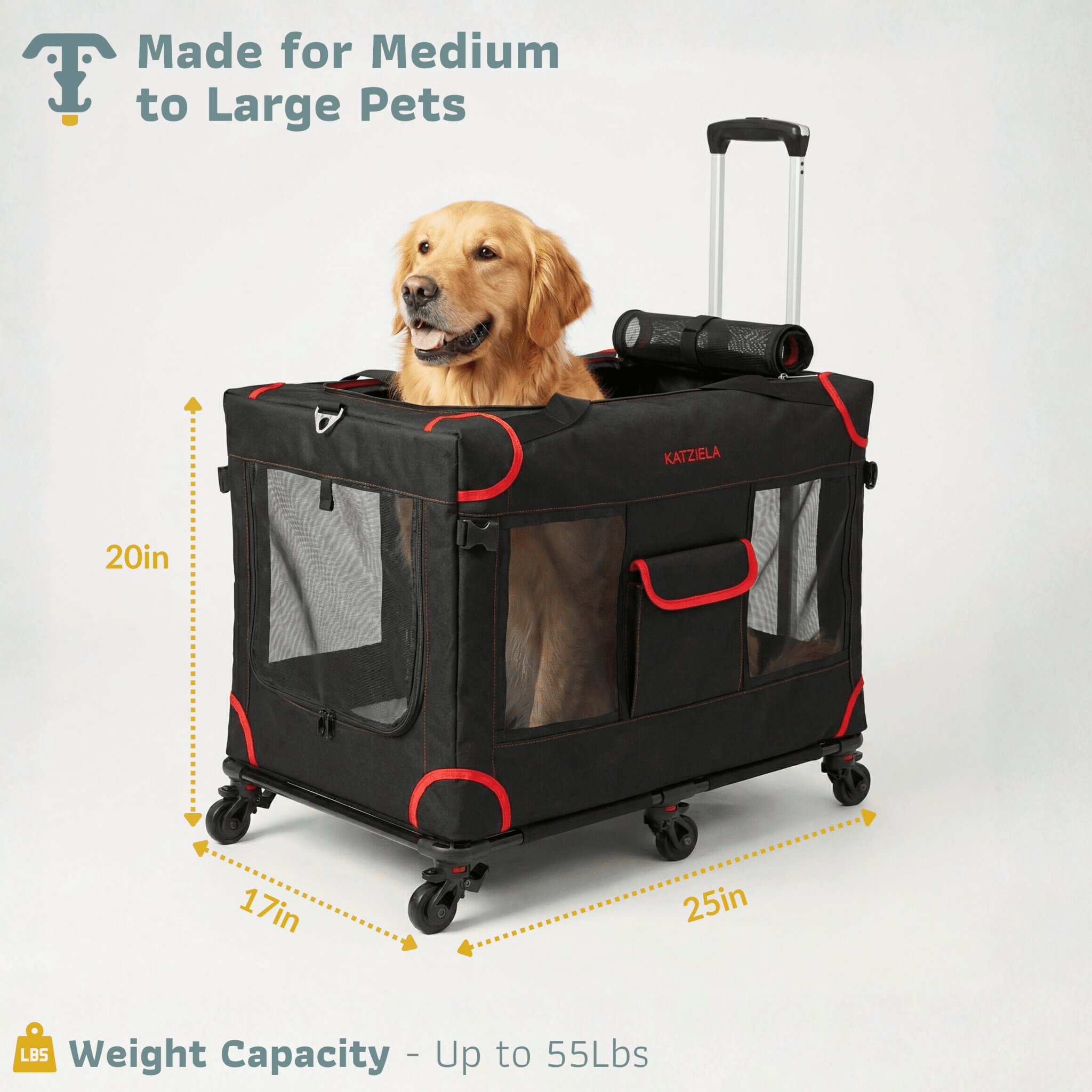 Katziela Mega Cruze Rolling Pet Carrier – Stress - Free Travel for Medium & Large Dogs 25”x17”x20” Pet Carriers & Crates - Lazy Paper Club