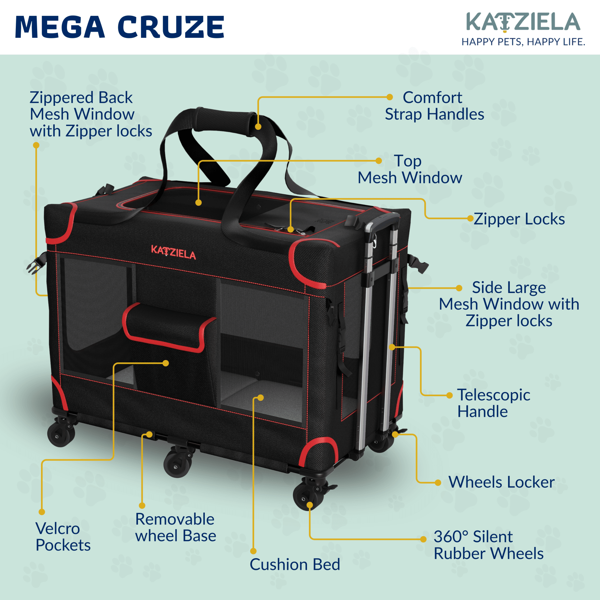 Katziela Mega Cruze Rolling Pet Carrier – Stress - Free Travel for Medium & Large Dogs 25”x17”x20” Pet Carriers & Crates - Lazy Paper Club