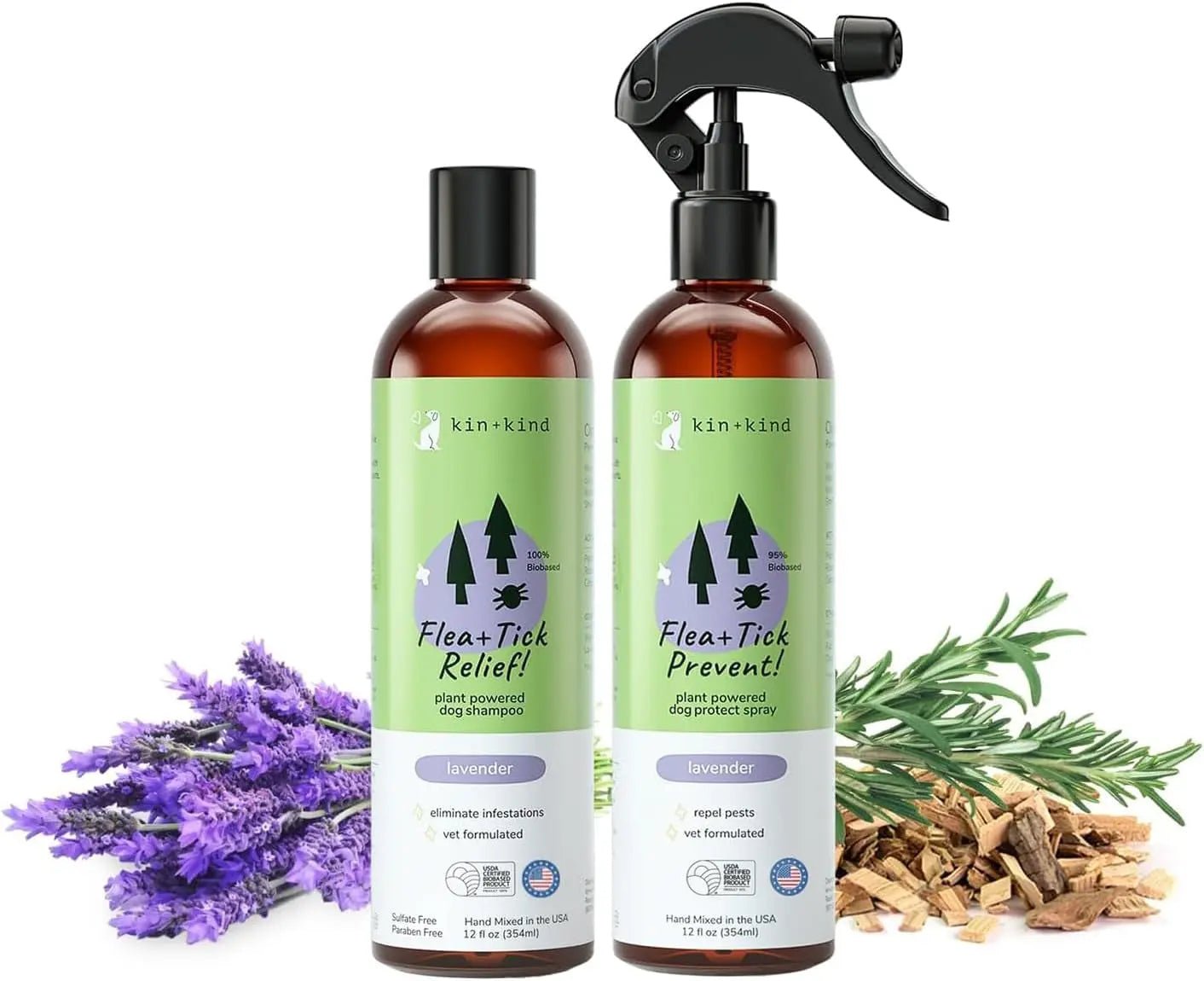 kin+kind Flea & Tick Shampoo & Spray Kit for Dogs & Cats – Plant-Based - Lazy Paper Club