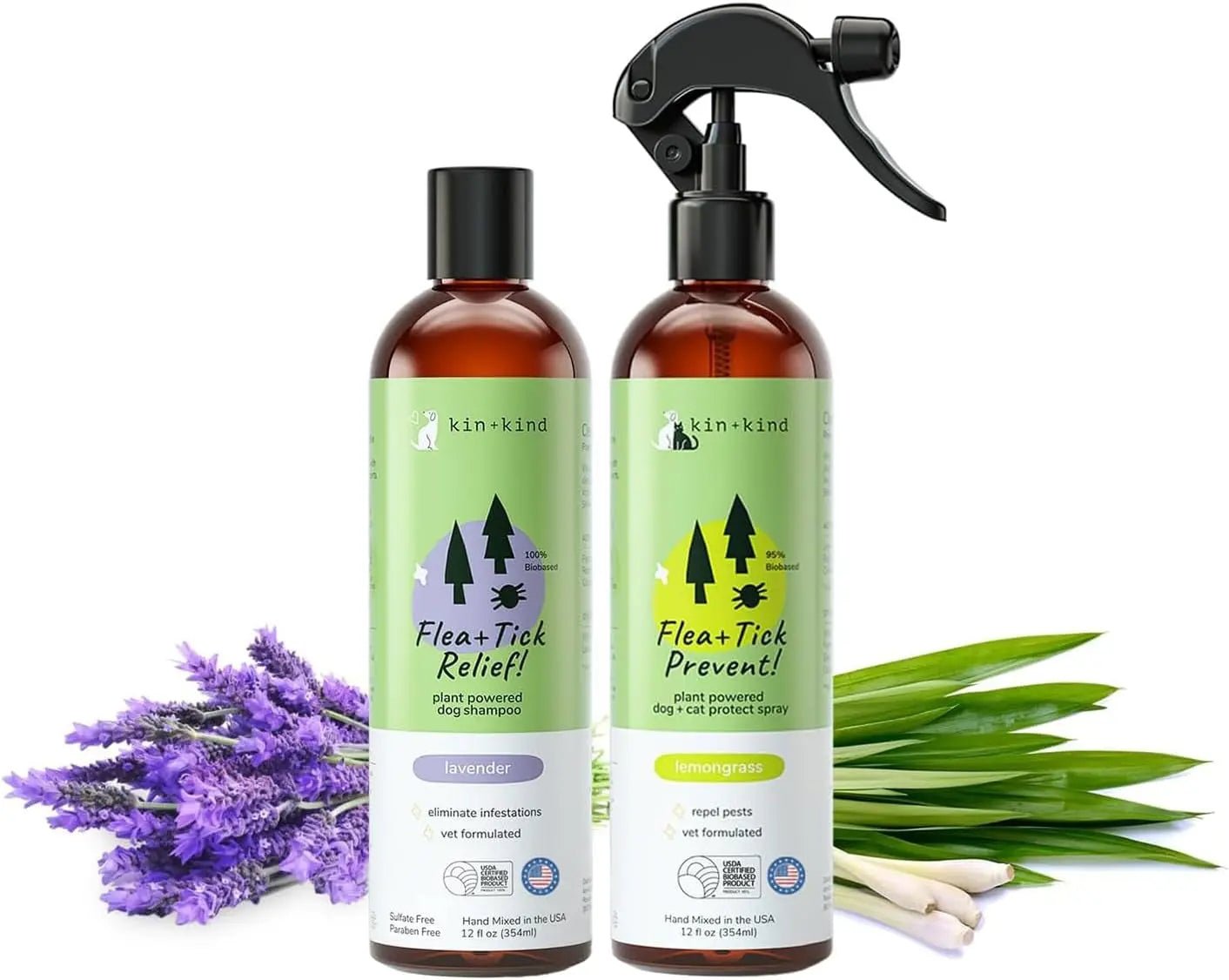 kin+kind Flea & Tick Shampoo & Spray Kit for Dogs & Cats – Plant-Based - Lazy Paper Club