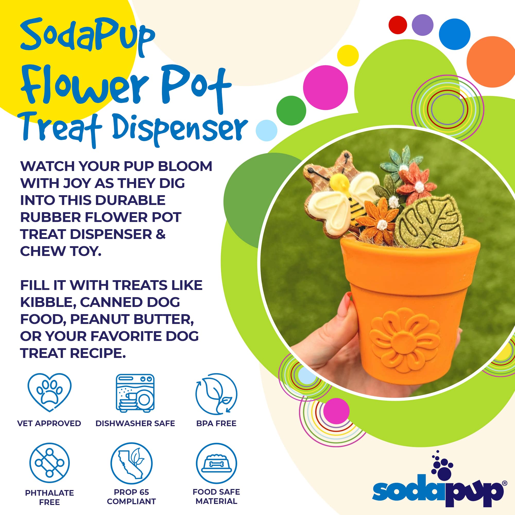 Large Flower Pot eCup Dog Treat Dispenser | Durable USA-Made Enrichment Toy | SodaPup Rubber Dog Toys - Lazy Paper Club
