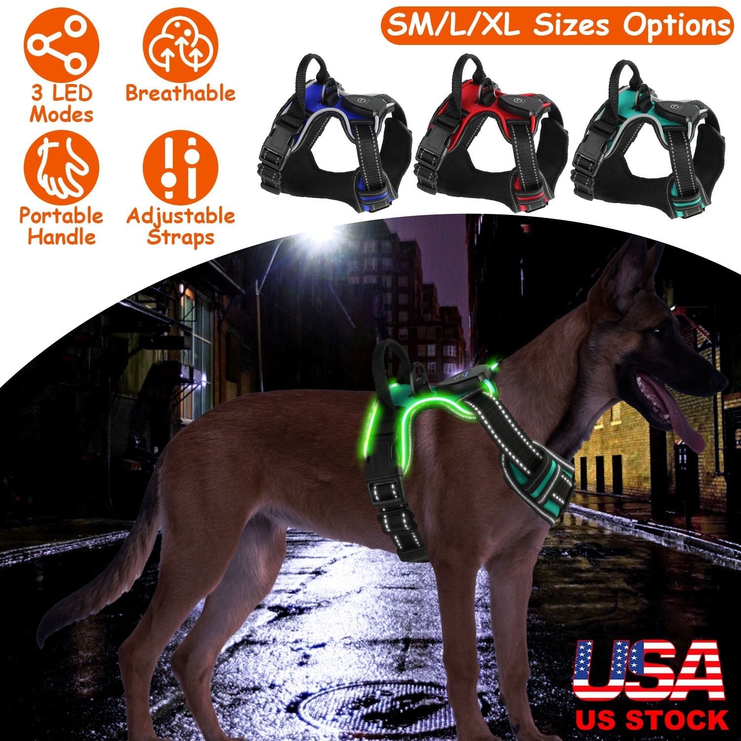 Light Up Dog Harness Rechargeable LED Dog Harness No Pull Lighted Dog Vest with Handle for Small/Medium/Large Dogs - Lazy Paper Club