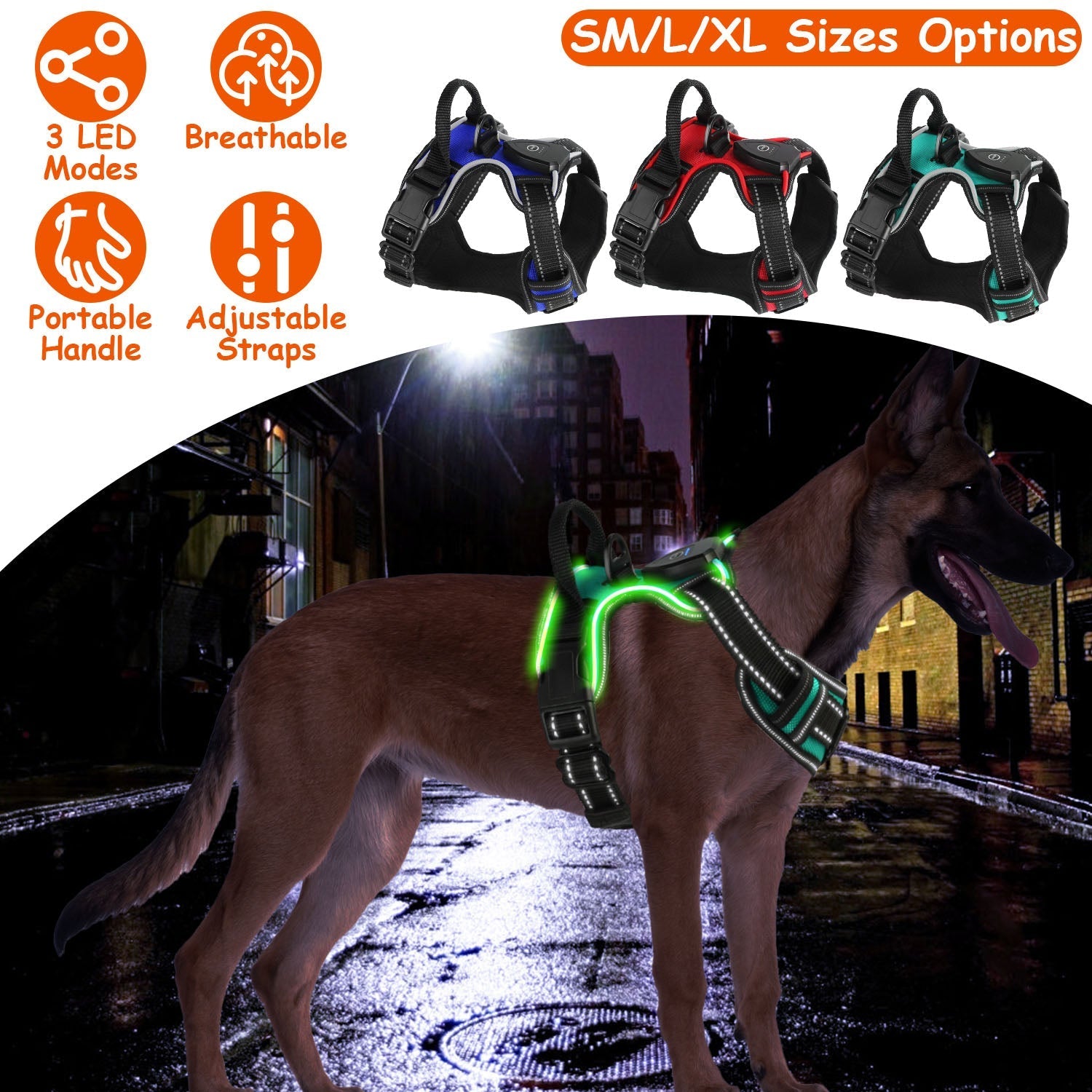Light Up Dog Harness Rechargeable LED Dog Harness No Pull Lighted Dog Vest with Handle for Small/Medium/Large Dogs - Lazy Paper Club