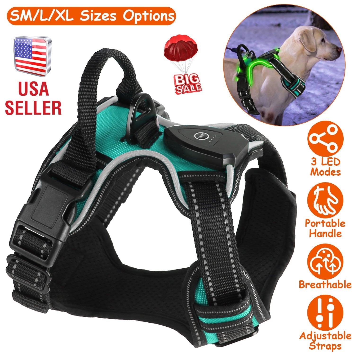 Light Up Dog Harness Rechargeable LED Dog Harness No Pull Lighted Dog Vest with Handle for Small/Medium/Large Dogs - Lazy Paper Club