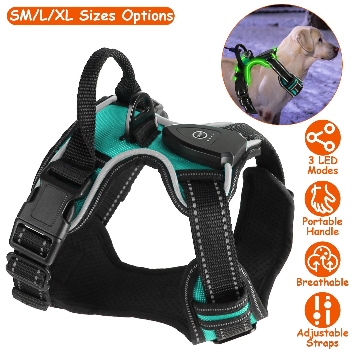 Light Up Dog Harness Rechargeable LED Dog Harness No Pull Lighted Dog Vest with Handle for Small/Medium/Large Dogs - Lazy Paper Club