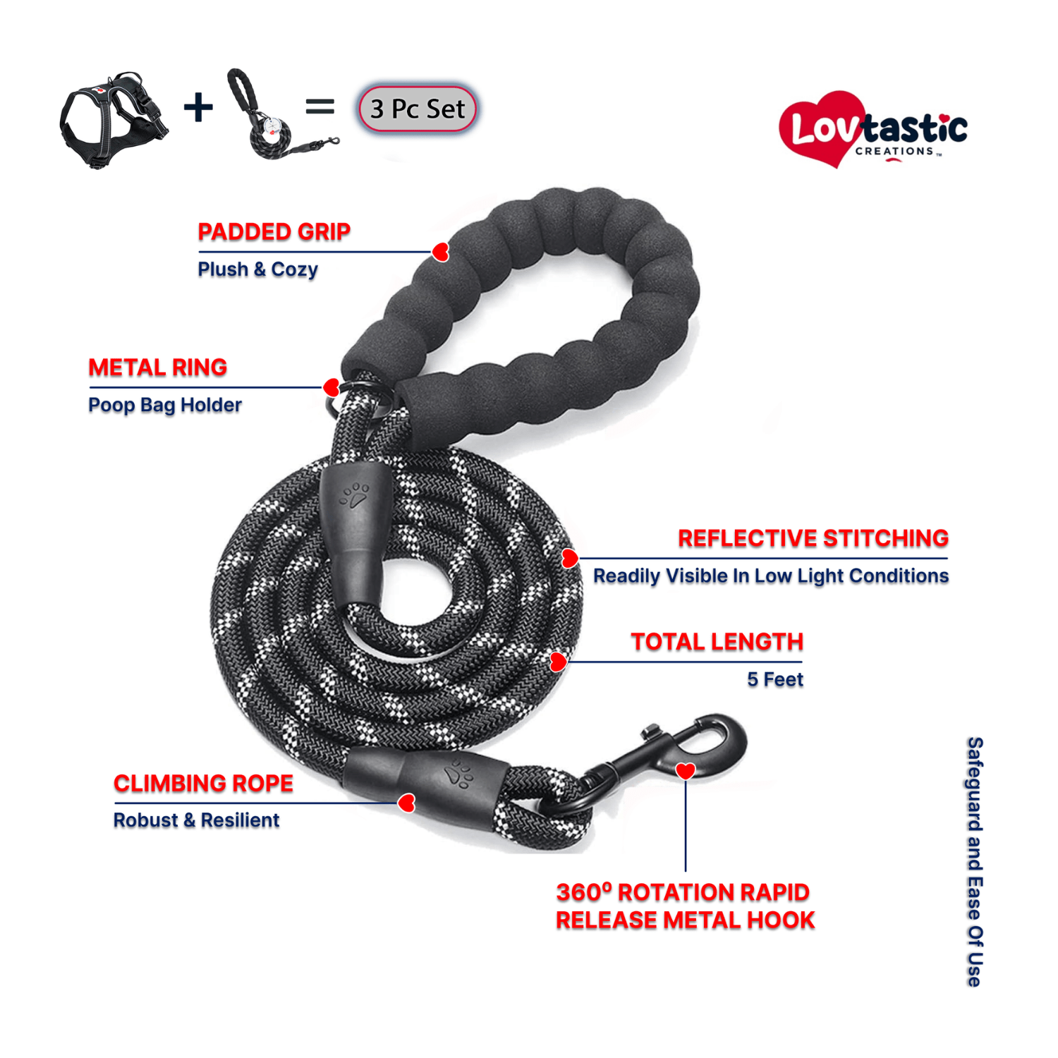 Lovtastic Creations™ No-Pull Dog Harness - with Strong & Durable Dog Leash & Free Poopbag Holder 3pcs Set | Reflective No-Choke Pet Harness Harness - Lazy Paper Club