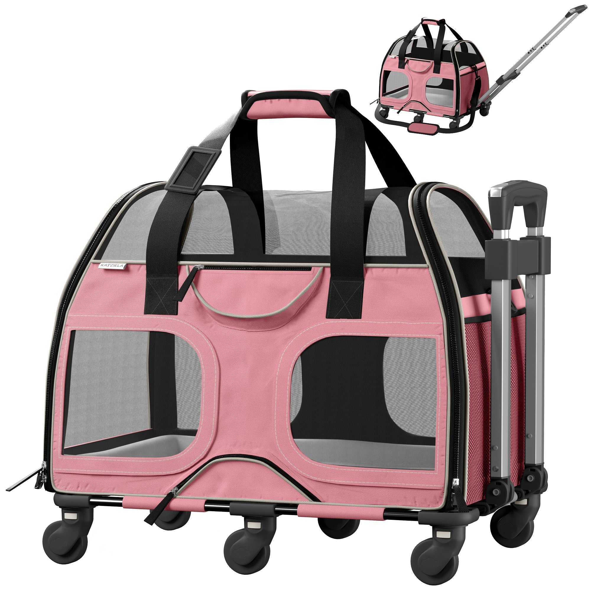 Luxury Rider Pet Carrier with Removable Wheels and Telescopic Handle Pet Carriers & Crates - Lazy Paper Club
