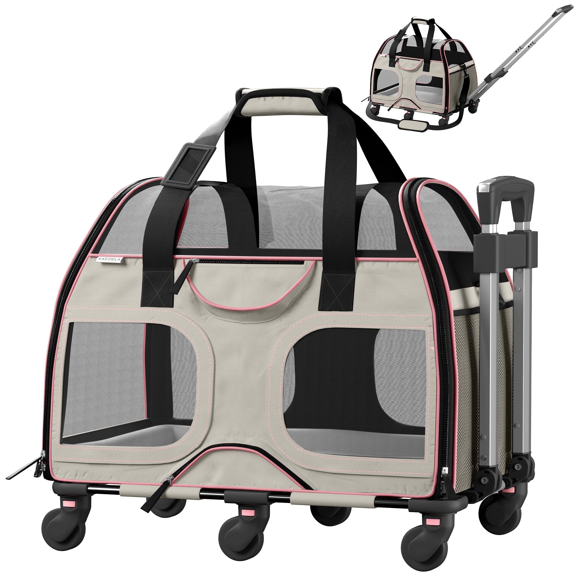 Luxury Rider Pet Carrier with Removable Wheels and Telescopic Handle Pet Carriers & Crates - Lazy Paper Club