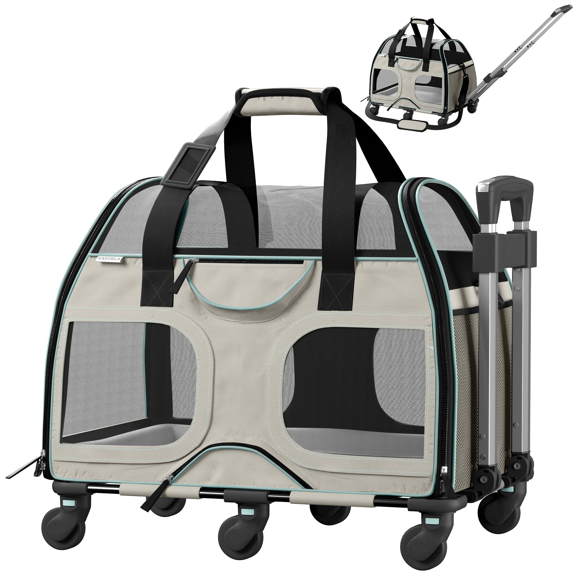 Luxury Rider Pet Carrier with Removable Wheels and Telescopic Handle Pet Carriers & Crates - Lazy Paper Club