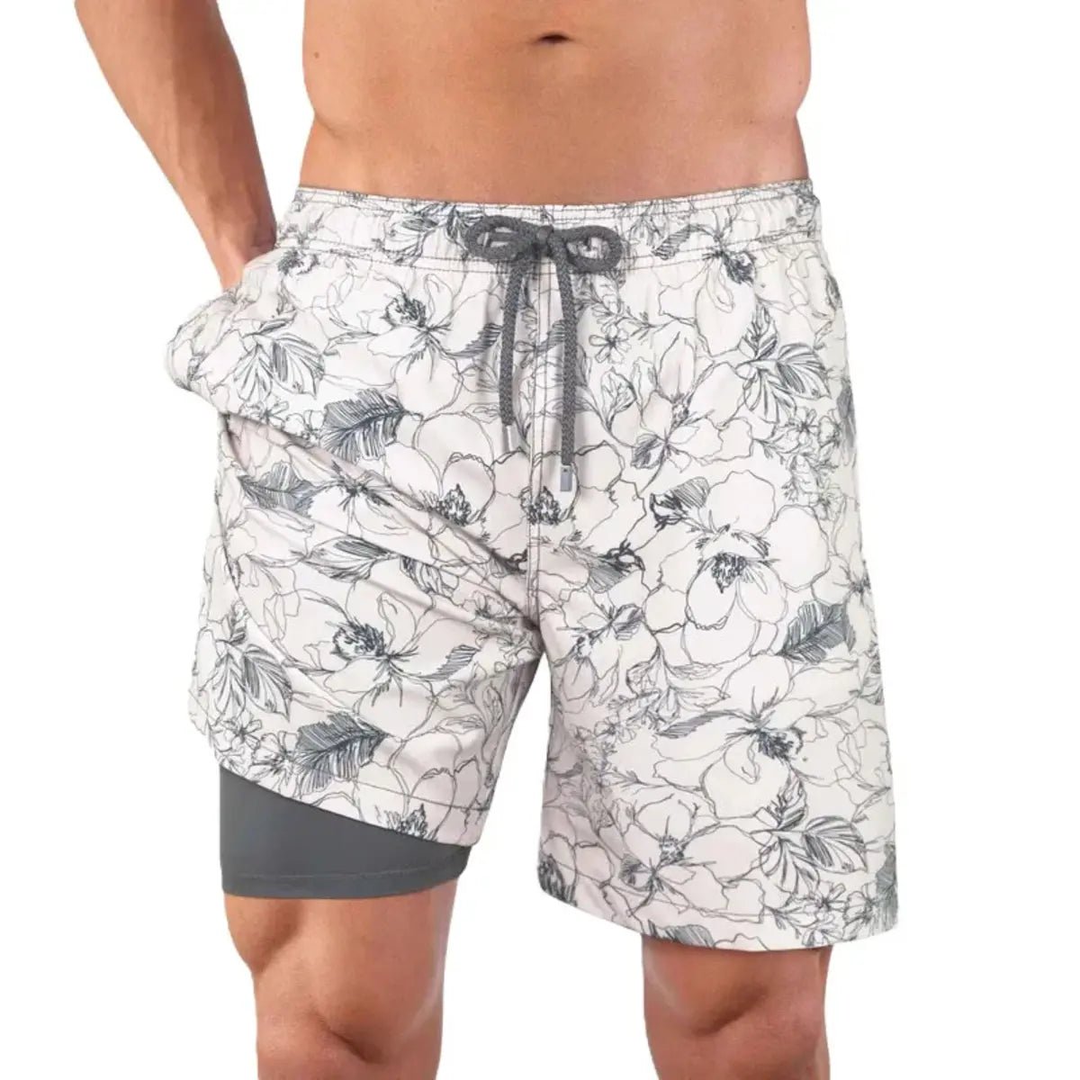 Men’s Premium Compression-Lined Hybrid Shorts – Secret Garden Hybrid - Prints - Lazy Paper Club