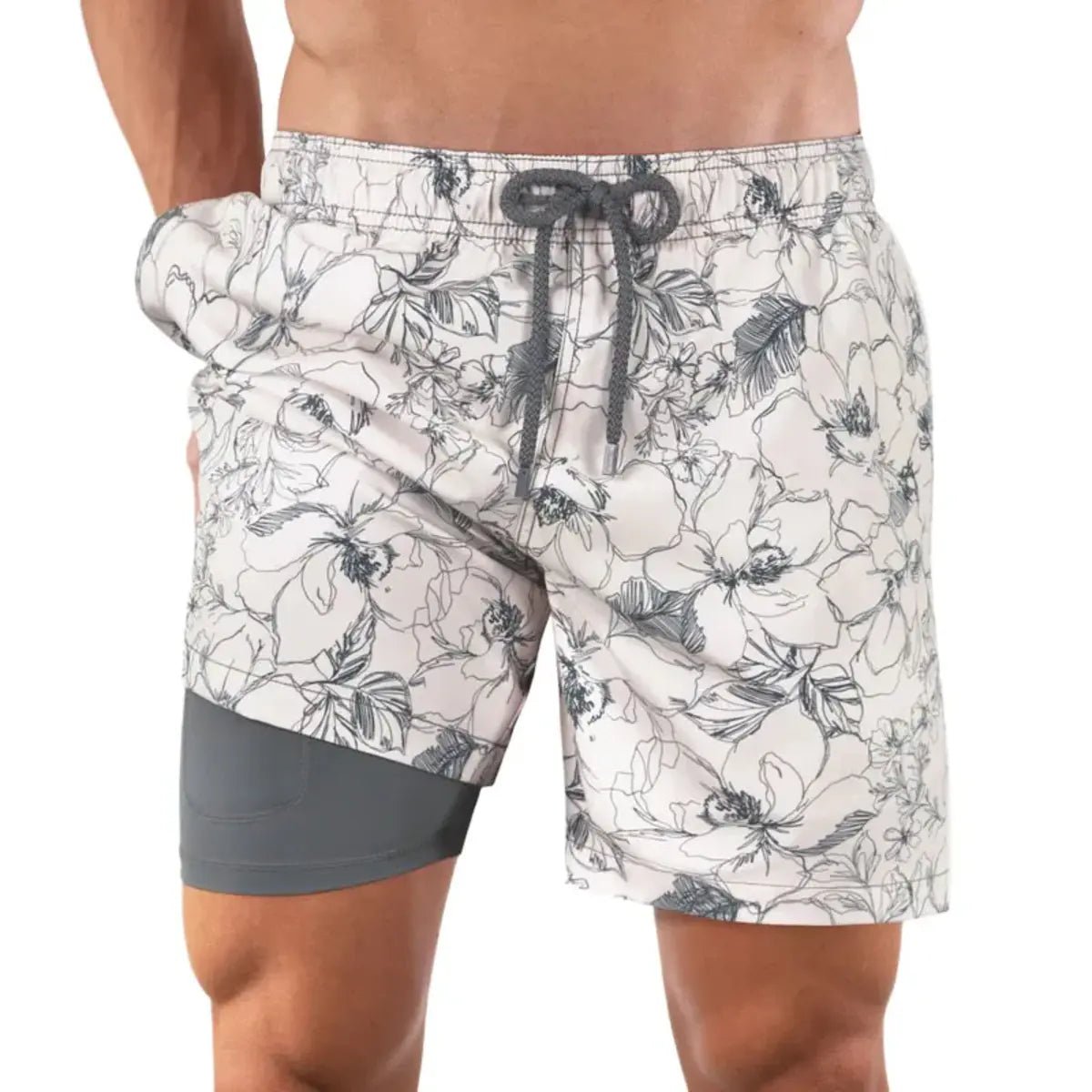 Men’s Premium Compression-Lined Hybrid Shorts – Secret Garden Hybrid - Prints - Lazy Paper Club