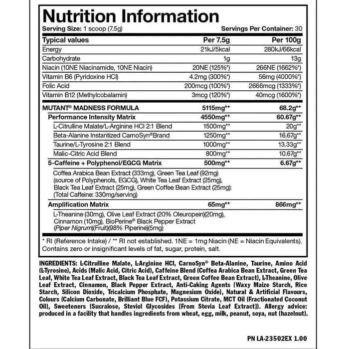 Mutant Madness, 30 Servings Pre-Workout - Lazy Paper Club