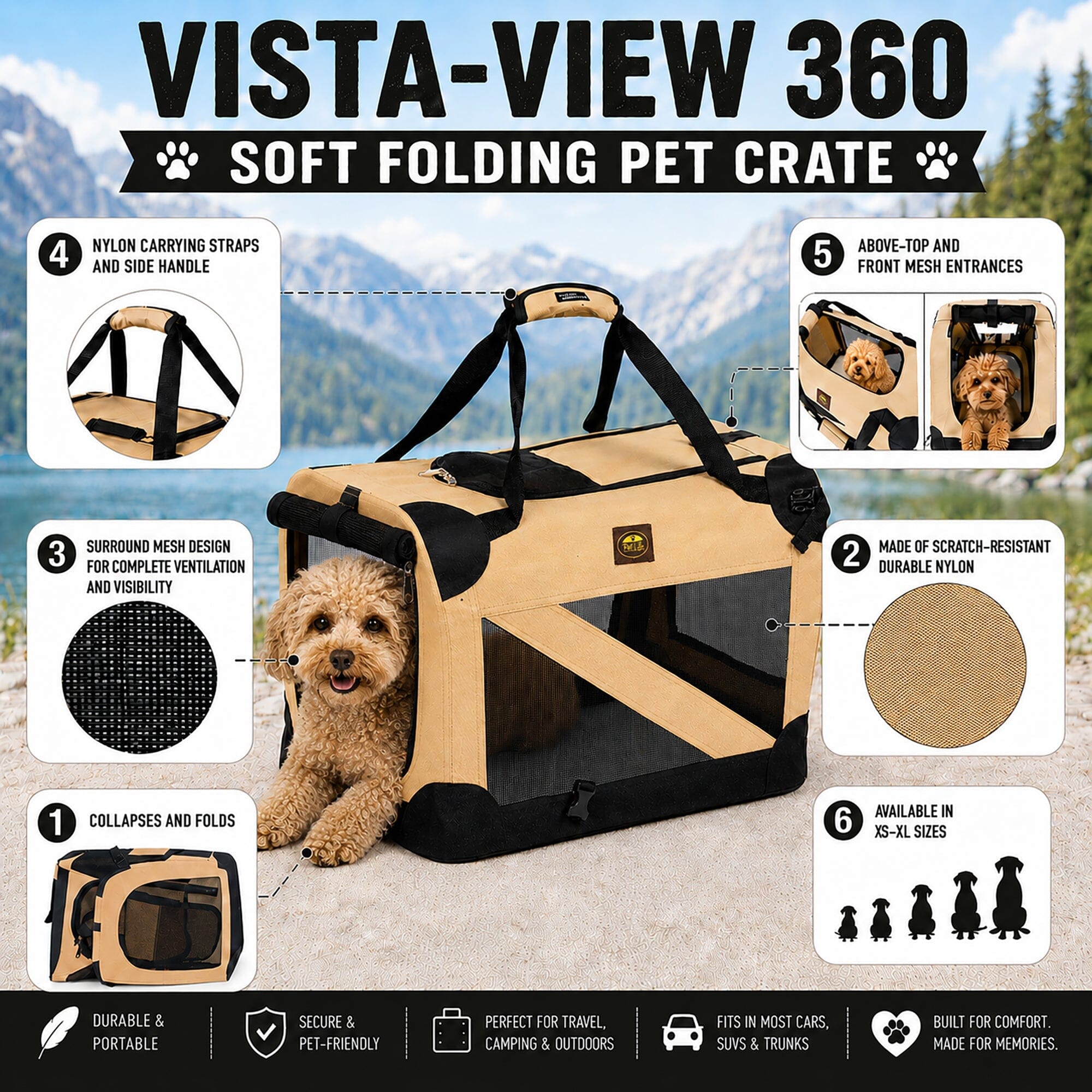 Pet Life ® '360° Vista View' Zippered Soft Folding Collapsible Durable Metal Framed Pet Dog Crate House Carrier Crates, Gates and Containment - Lazy Paper Club