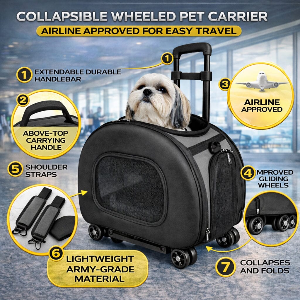 Pet Life ® 'Final Destination' Airline Approved 2-in-1 Tough-Shell Wheeled Collapsible Travel Fashion Pet Dog Carrier Crate Pet Carriers - Lazy Paper Club
