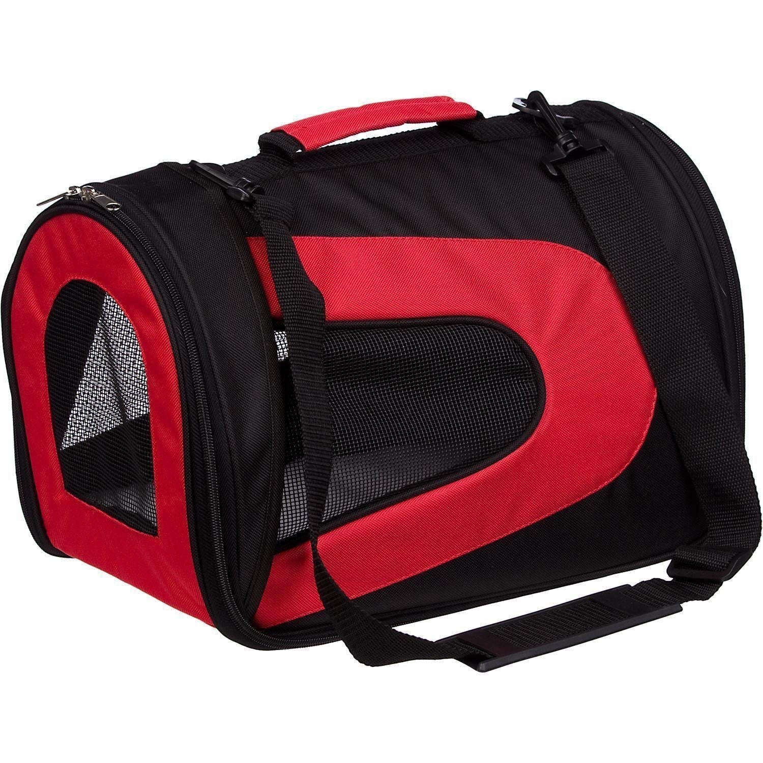 Pet Life ® Sporty Mesh Airline Approved Zippered Folding Collapsible Travel Pet Dog Carrier Pet Carriers - Lazy Paper Club