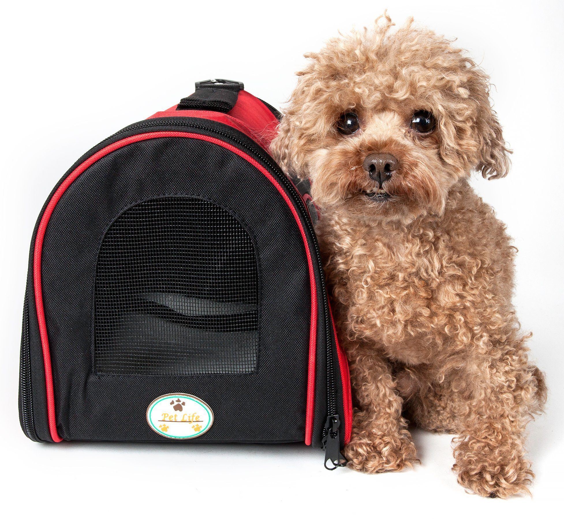 Pet Life ® Sporty Mesh Airline Approved Zippered Folding Collapsible Travel Pet Dog Carrier Pet Carriers - Lazy Paper Club