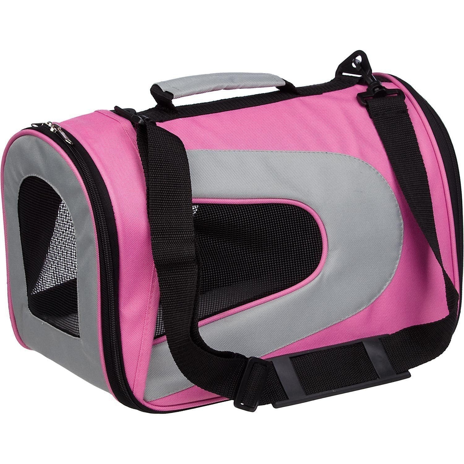 Pet Life ® Sporty Mesh Airline Approved Zippered Folding Collapsible Travel Pet Dog Carrier Pet Carriers - Lazy Paper Club