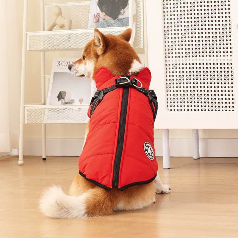Pet Warm Dog Cotton-padded Clothes Fleece-lined Thickened Reflective Gallus 0 - Lazy Paper Club