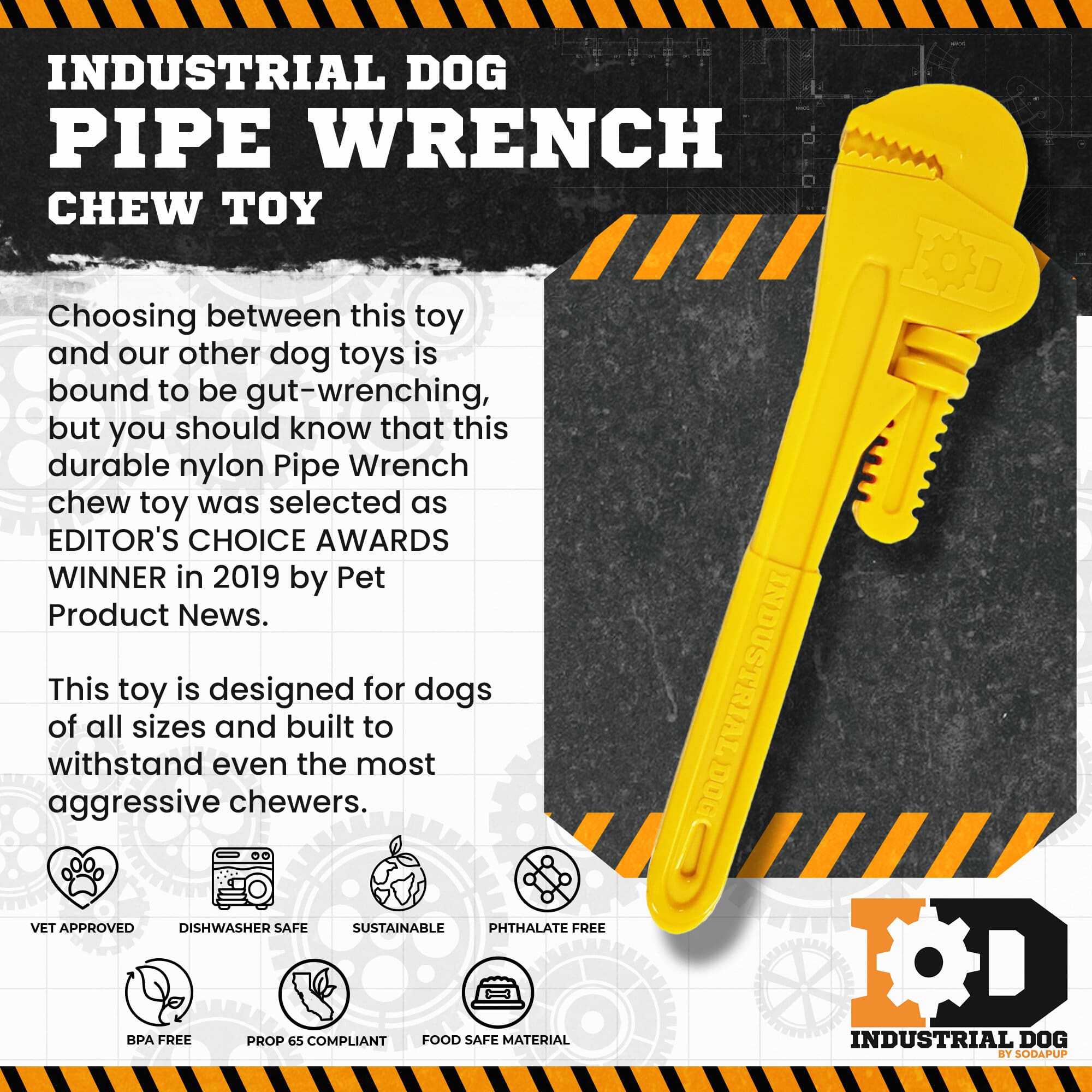 Pipe Wrench Nylon Dog Toy for Aggressive Chewers | USA Made | SodaPup Nylon Dog Toys - Lazy Paper Club