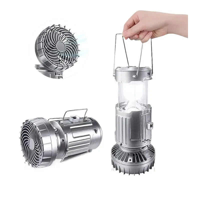 Portable Outdoor Solar LED Lights Waterproof Lantern with Fan - Lazy Paper Club