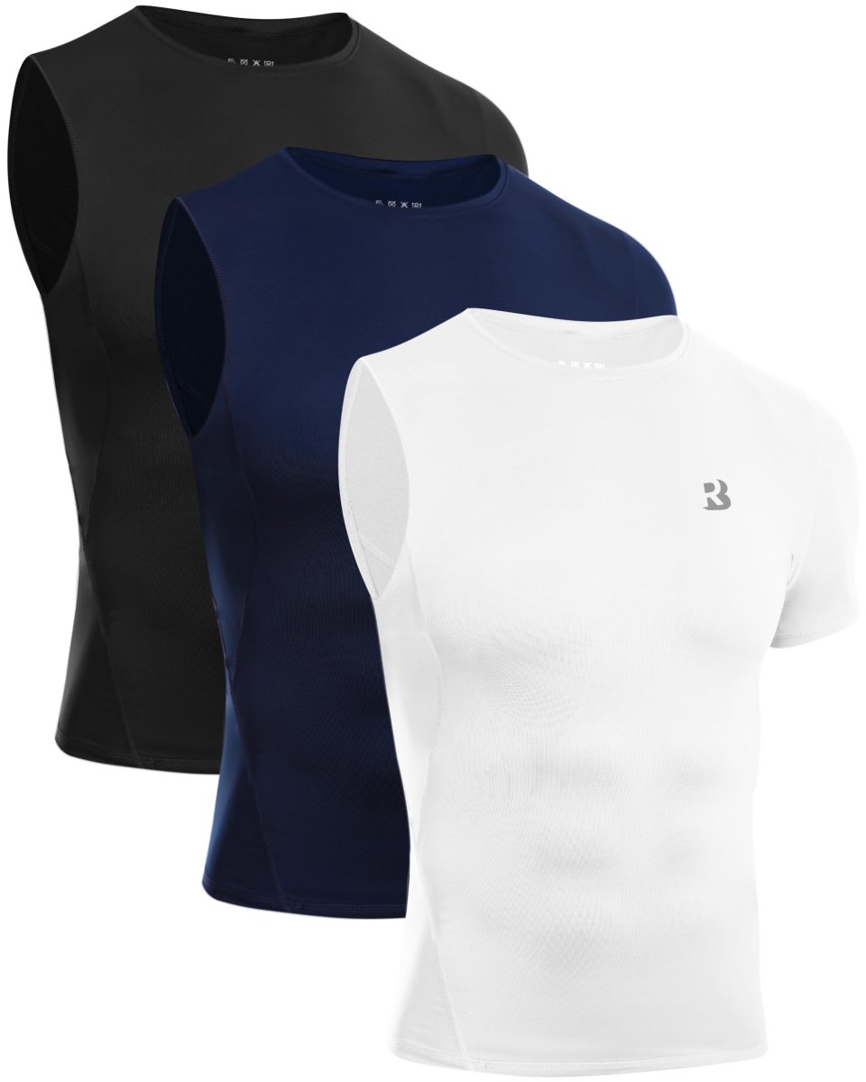 Roadbox Men's Compression Short Sleeve Athletic Shirt Black+White+Navy Size XL Activewear Tops - Lazy Paper Club