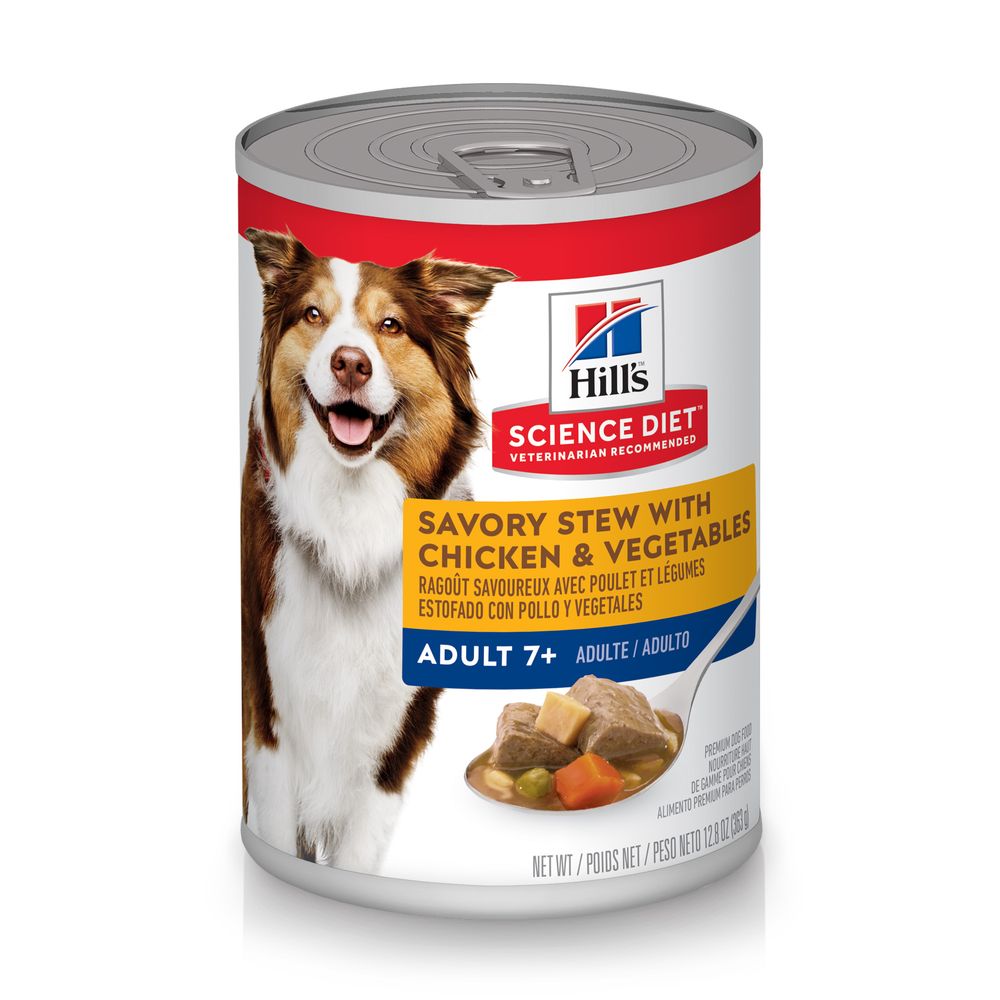 Science Diet Adult 7+ Savory Stew with Chicken & Vegetables (12.8oz) Wet Dog Food - Lazy Paper Club