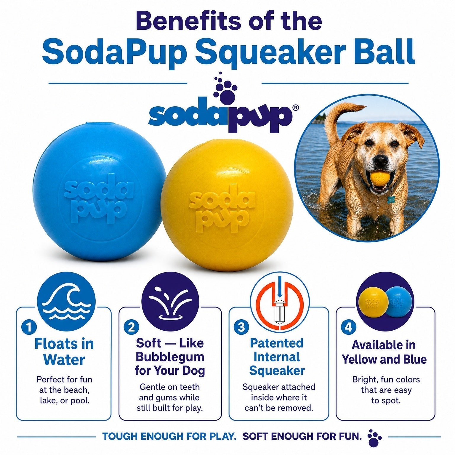 Squeak Ball - Durable Squeaky Dog Toy, Floats, Chew Toy | USA Made Rubber Dog Toys - Lazy Paper Club
