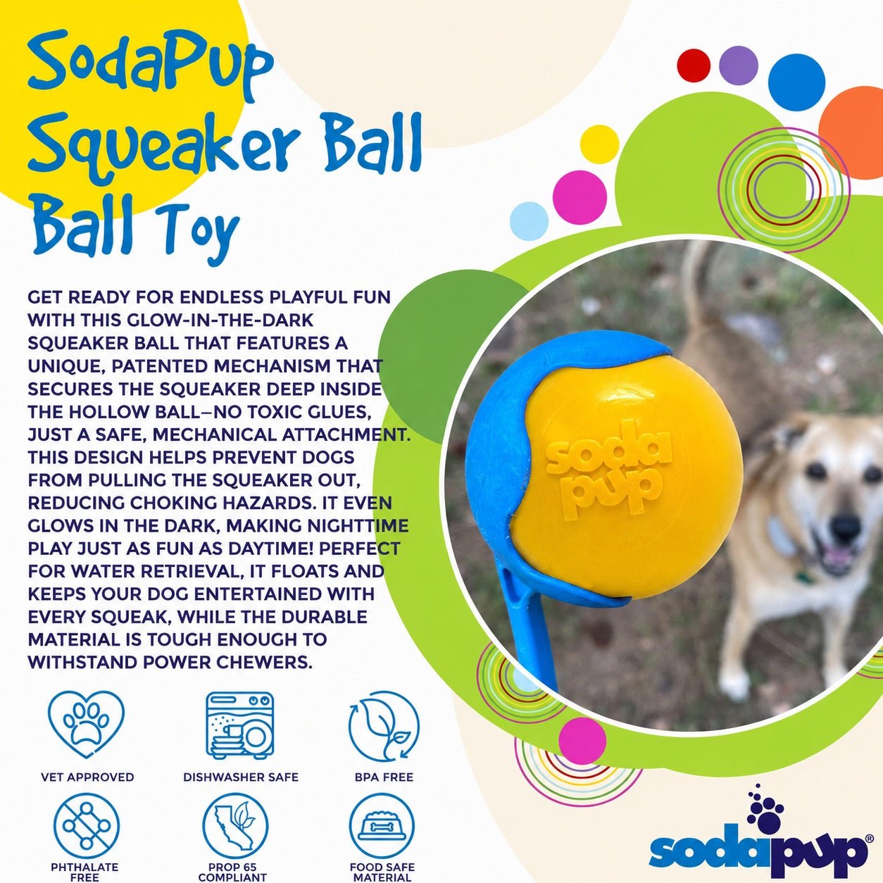 Squeak Ball - Durable Squeaky Dog Toy, Floats, Chew Toy | USA Made Rubber Dog Toys - Lazy Paper Club