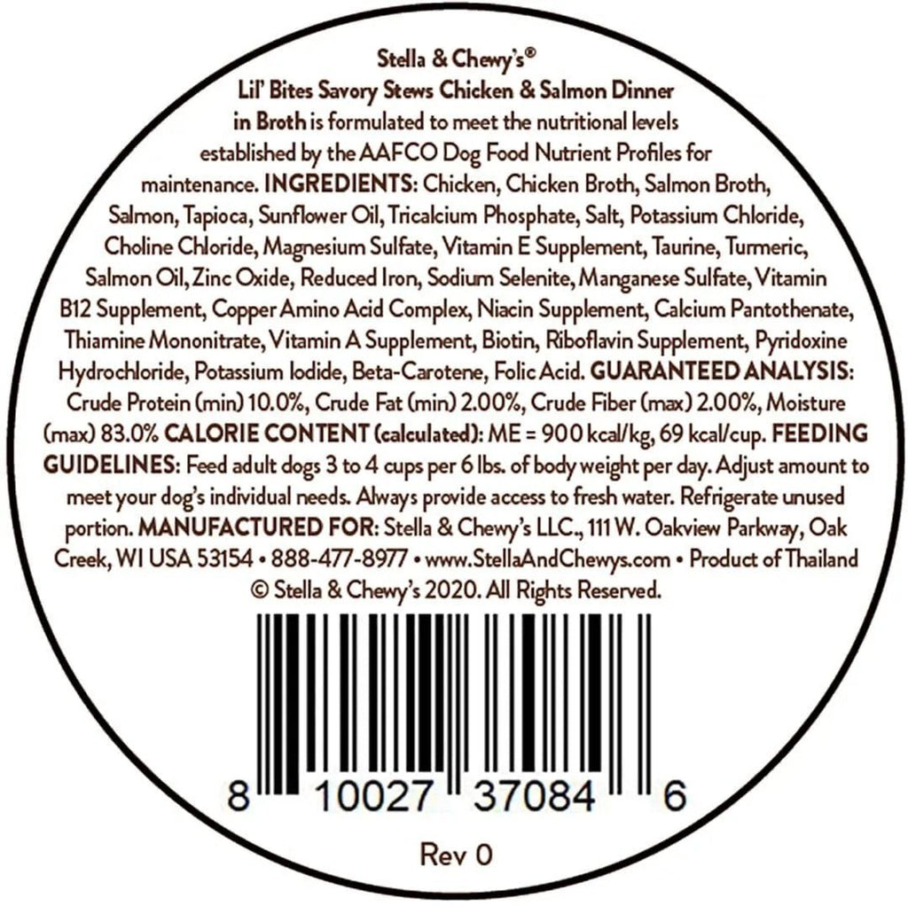 Stella & Chewy's Lil' Bites Savory Stews Chicken & Salmon Dinner in Broth Dog Food (2.7oz) Wet Dog Food - Lazy Paper Club