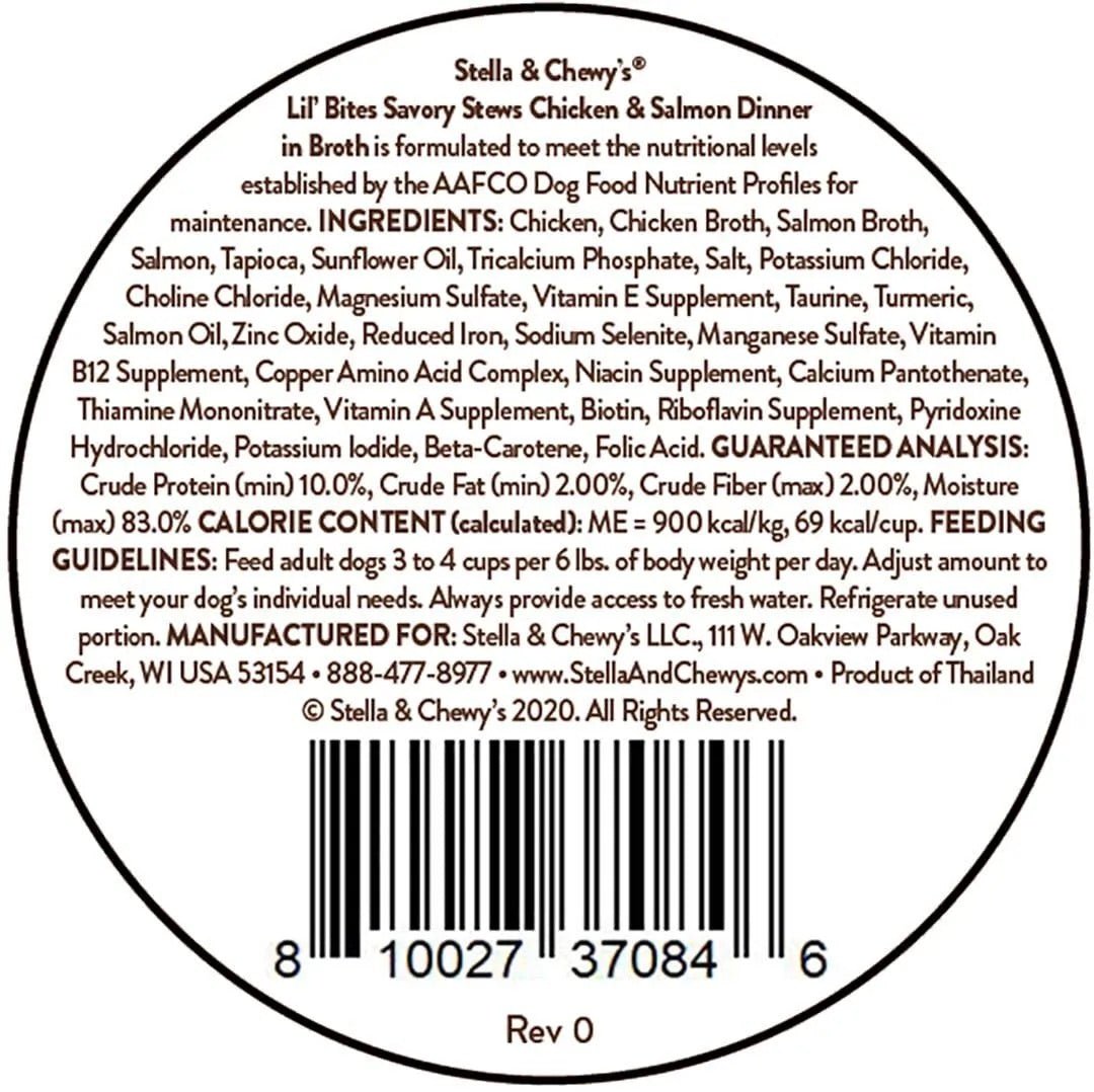 Stella & Chewy's Lil' Bites Savory Stews Chicken & Salmon Dinner in Broth Dog Food (2.7oz) Wet Dog Food - Lazy Paper Club