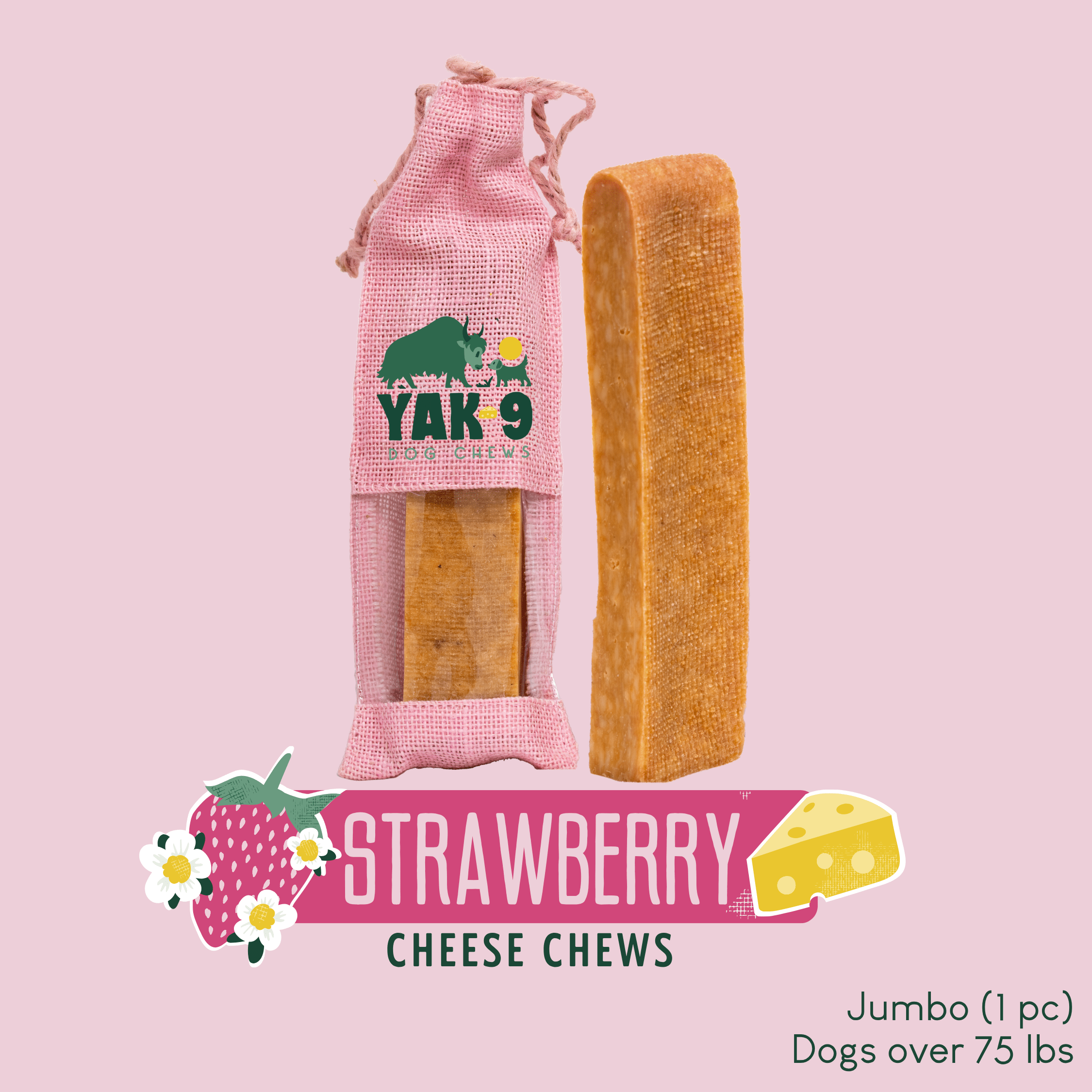 Strawberry Cheese Chews for Dogs STRAWBERRY YAK CHEESE CHEWS - Lazy Paper Club