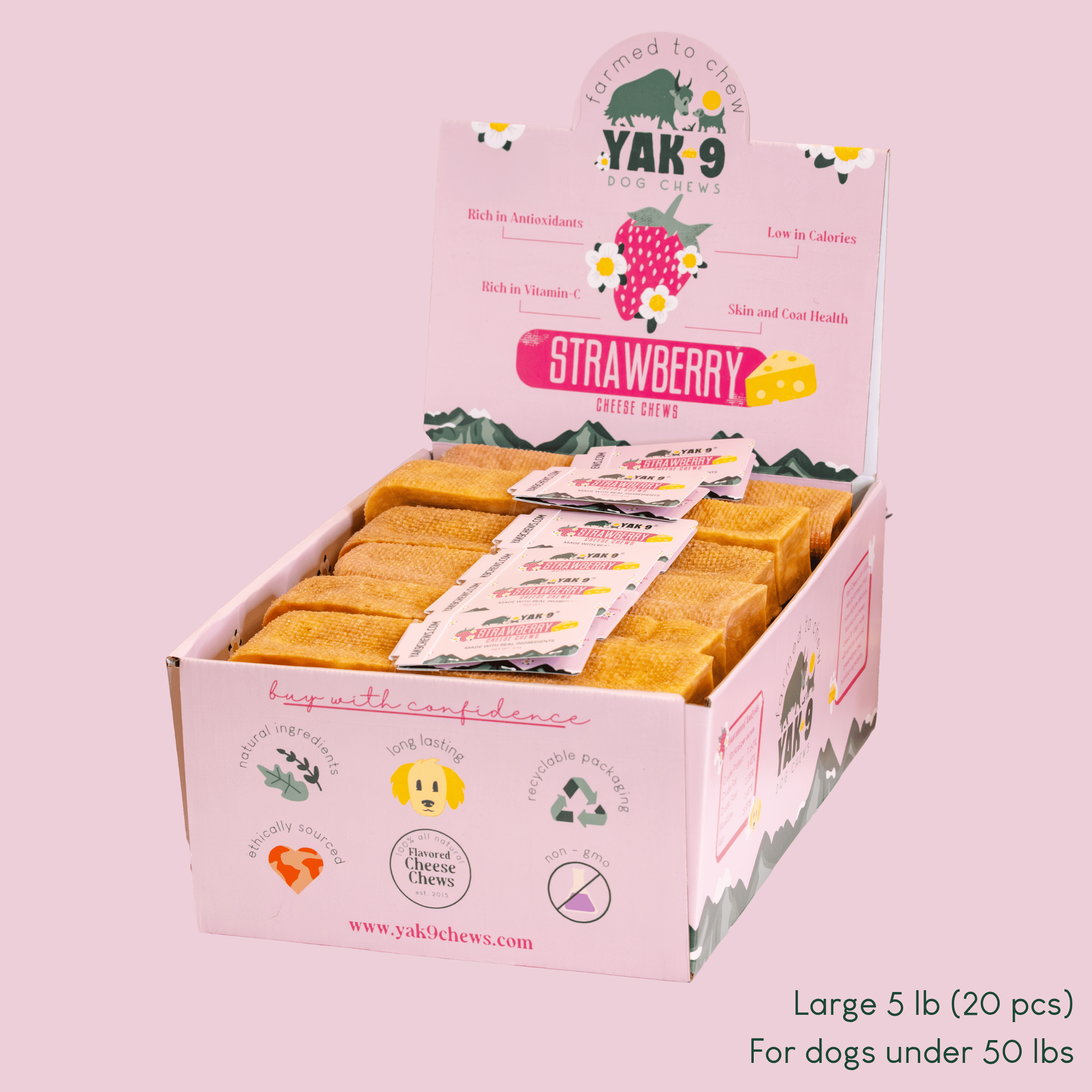 Strawberry Cheese Chews for Dogs STRAWBERRY YAK CHEESE CHEWS - Lazy Paper Club