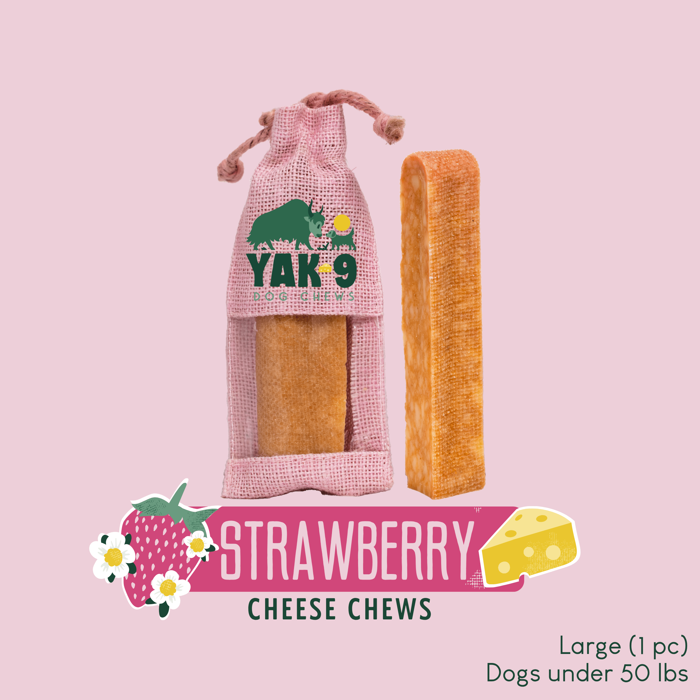 Strawberry Cheese Chews for Dogs STRAWBERRY YAK CHEESE CHEWS - Lazy Paper Club