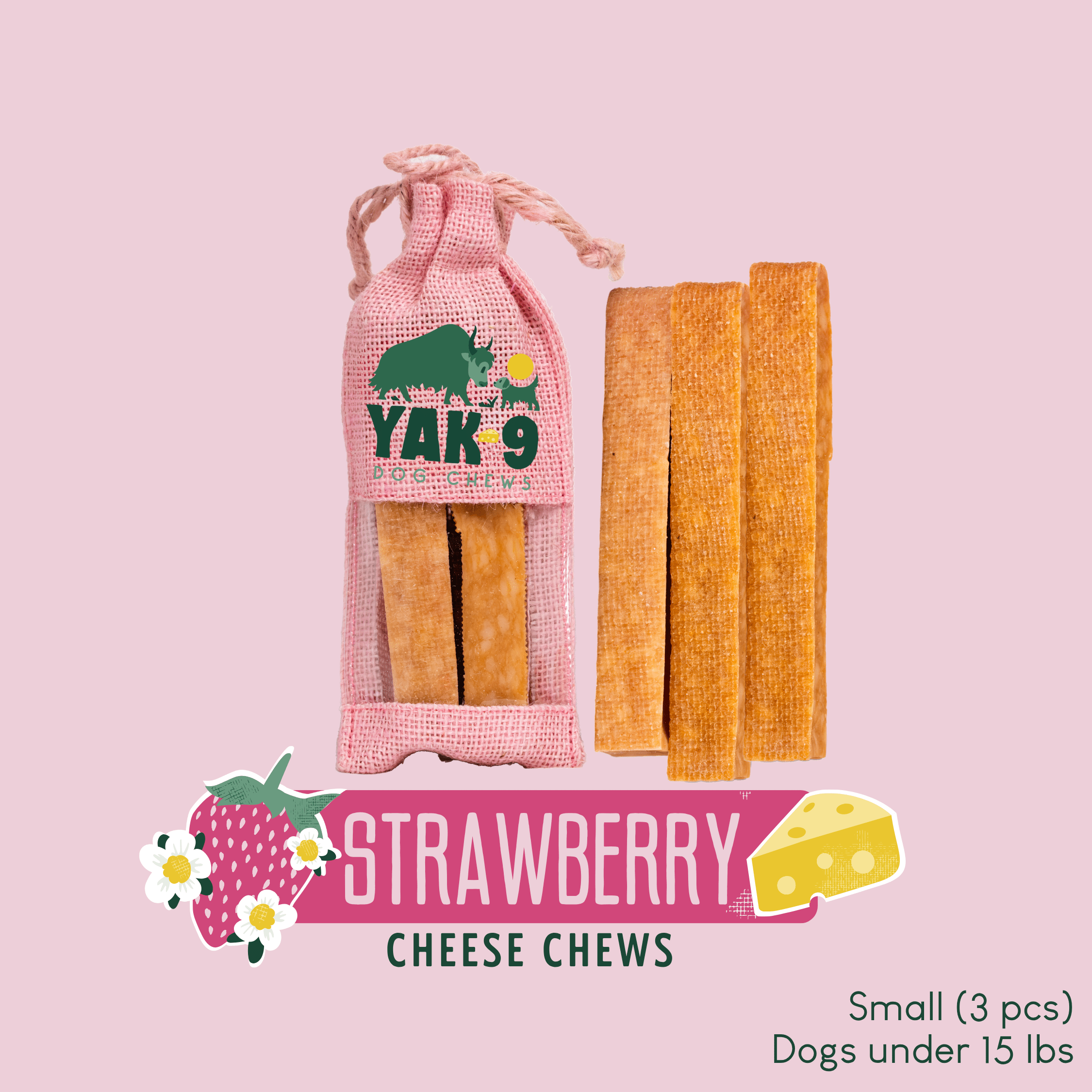 Strawberry Cheese Chews for Dogs STRAWBERRY YAK CHEESE CHEWS - Lazy Paper Club
