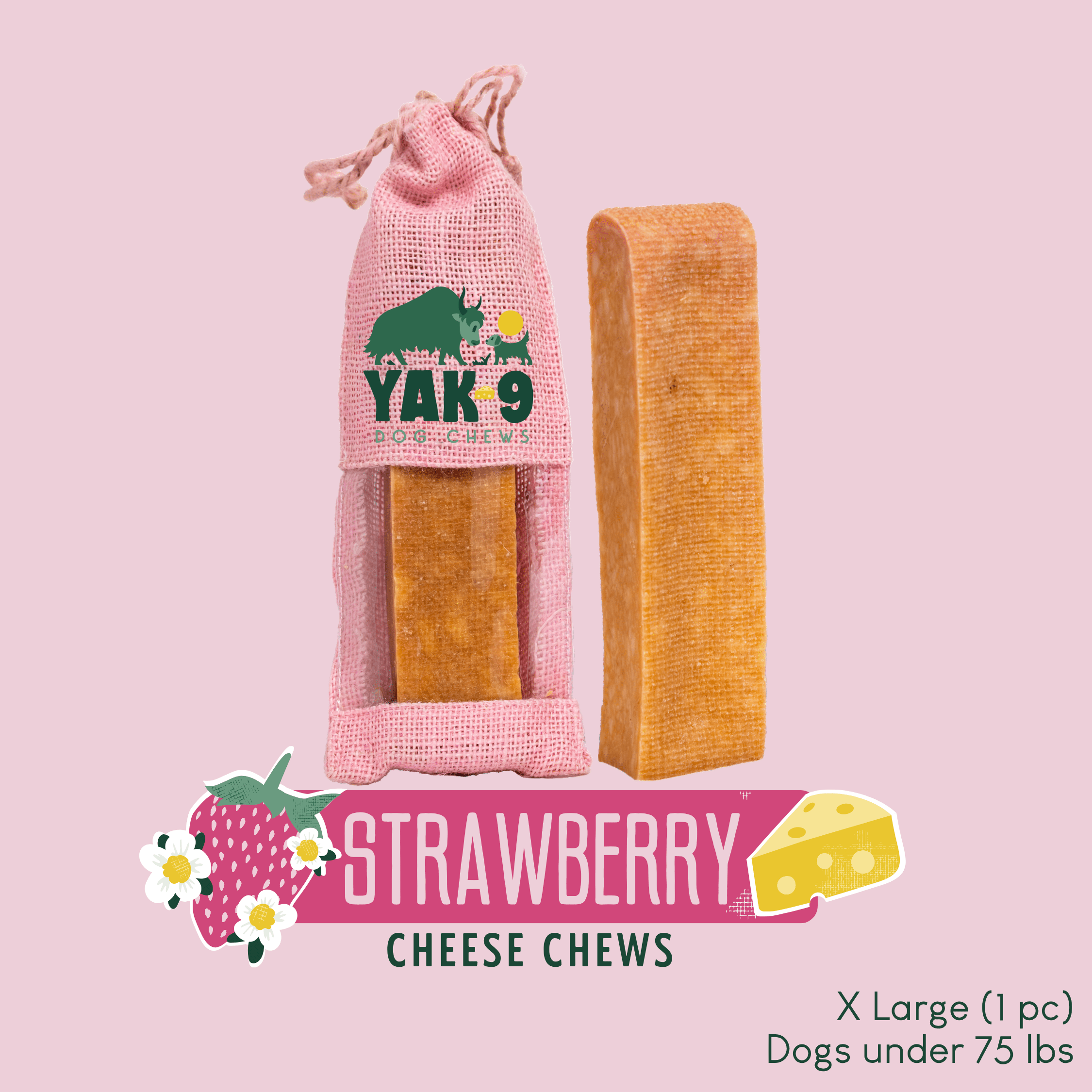 Strawberry Cheese Chews for Dogs STRAWBERRY YAK CHEESE CHEWS - Lazy Paper Club