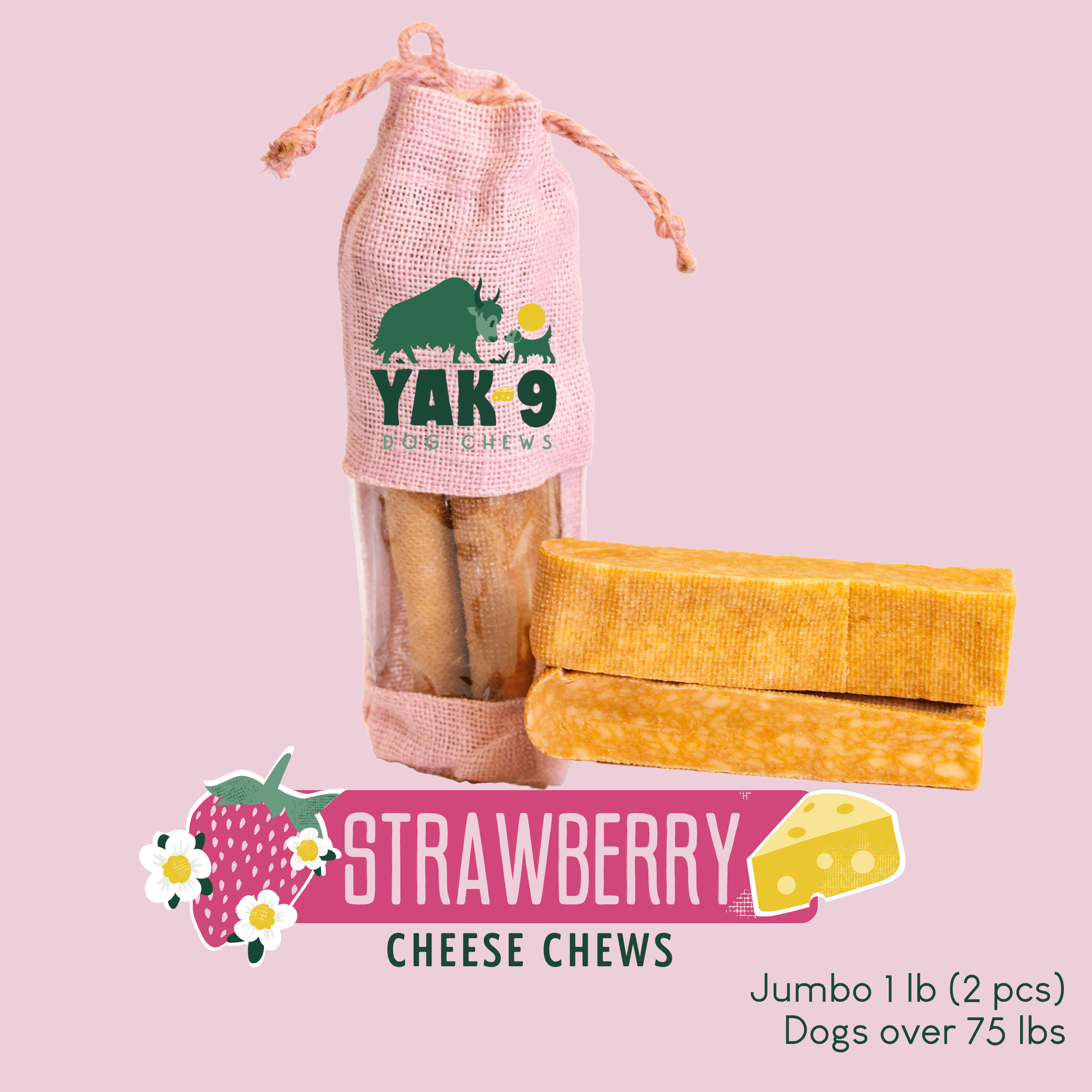 Strawberry Cheese Chews for Dogs STRAWBERRY YAK CHEESE CHEWS - Lazy Paper Club