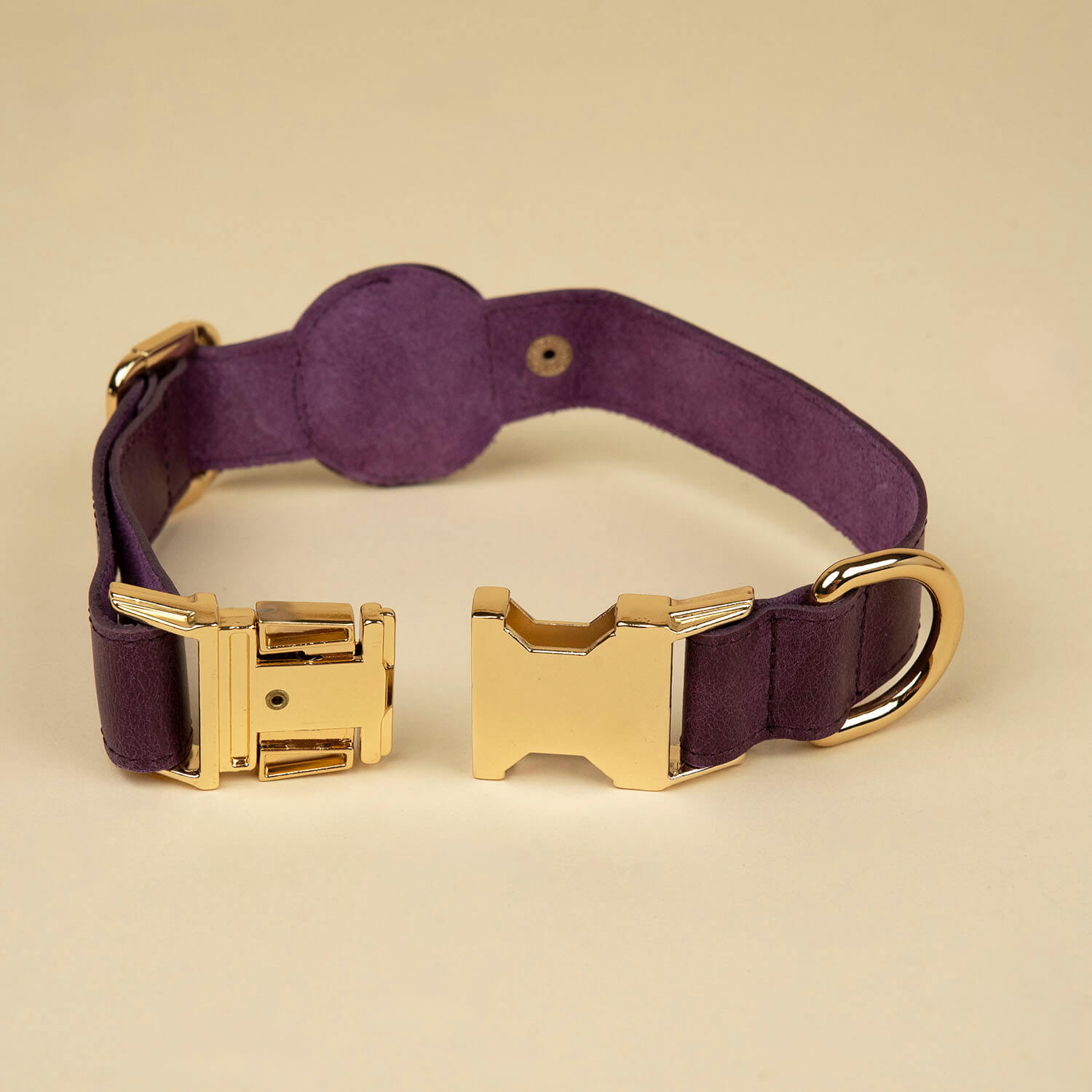 Stylish Leather AirTag Dog Collar - Purple - Davie Thin Leather Card Holder Wallet - Lazy Paper Club