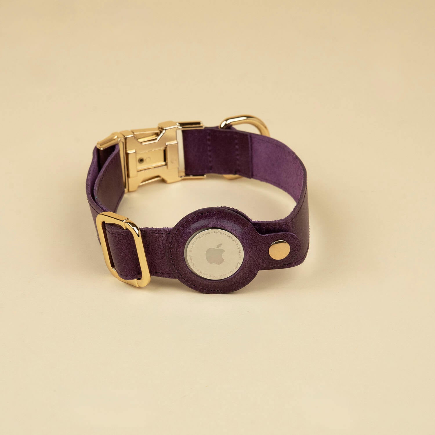 Stylish Leather AirTag Dog Collar - Purple - Davie Thin Leather Card Holder Wallet - Lazy Paper Club