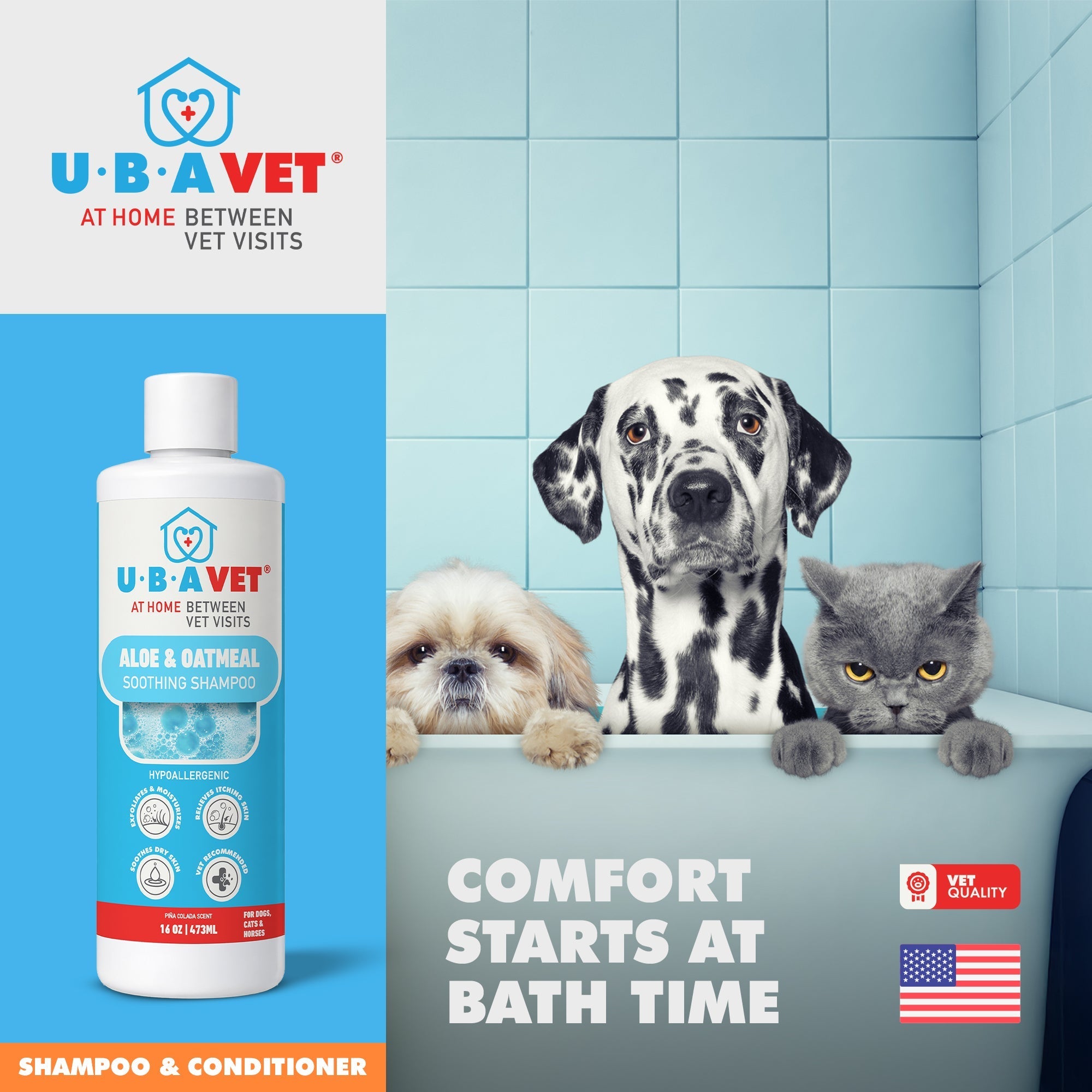 UBAVET Aloe & Oatmeal Shampoo for Dogs & Cats – Gentle, Moisturizing Cleanser for Sensitive Skin (16.9 fl oz / 500ml) Shampoo - Lazy Paper Club