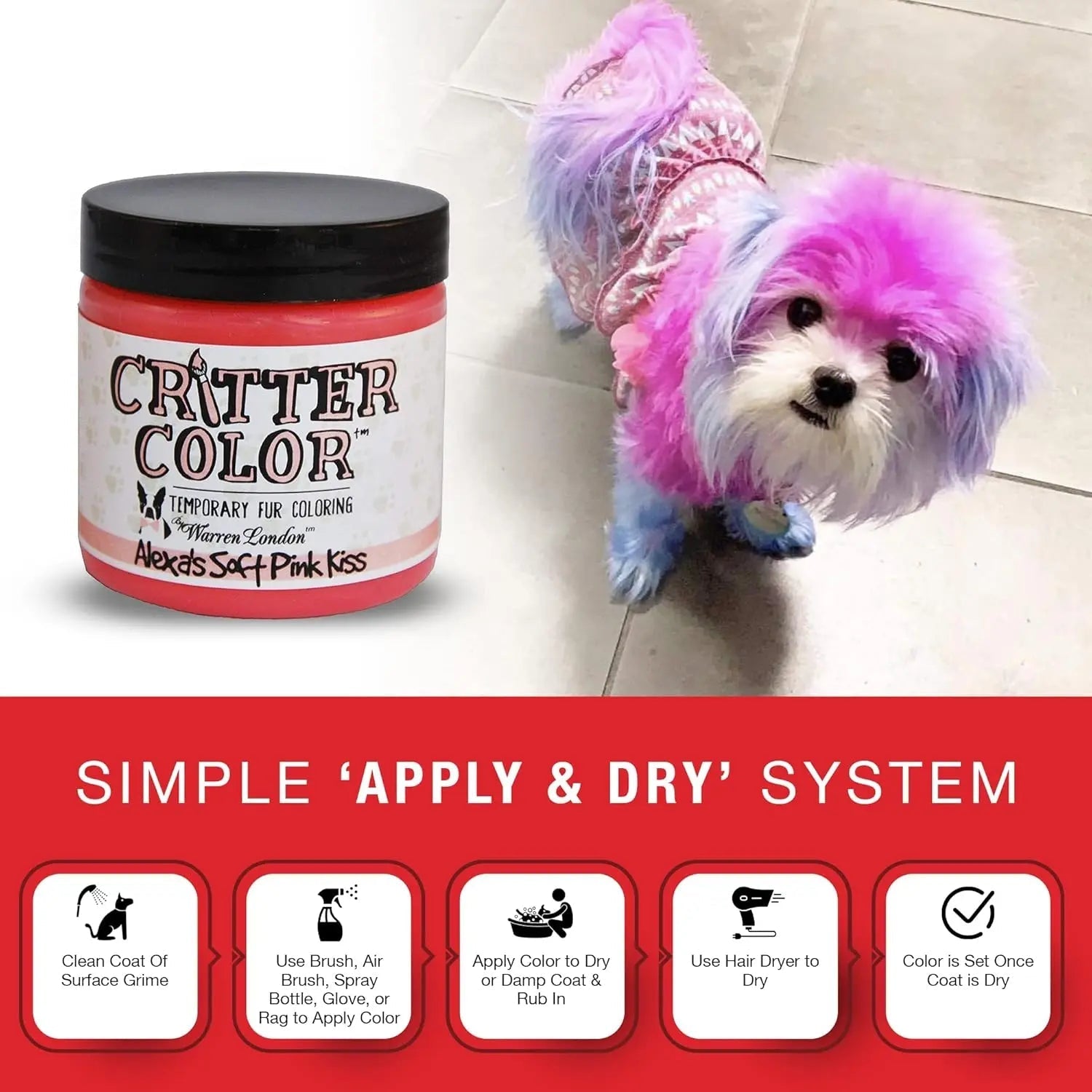 Warren London Critter Color Temporary Pet Fur Dye, Washable Non-Toxic 4oz - Lazy Paper Club