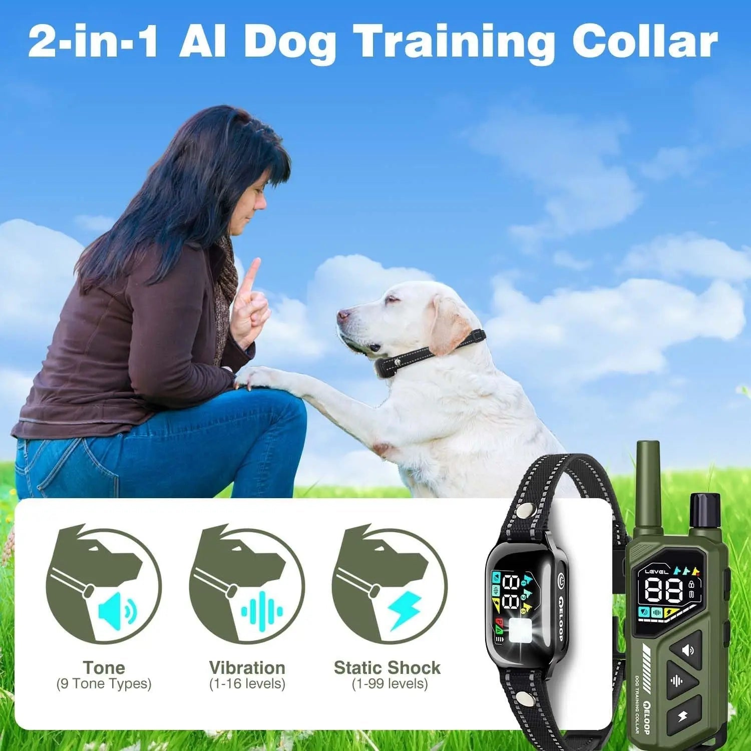 Waterproof Dog Shock Collar for up to 3 Dogs 3300FT AI Bark IPX7 Rechargeable - Lazy Paper Club