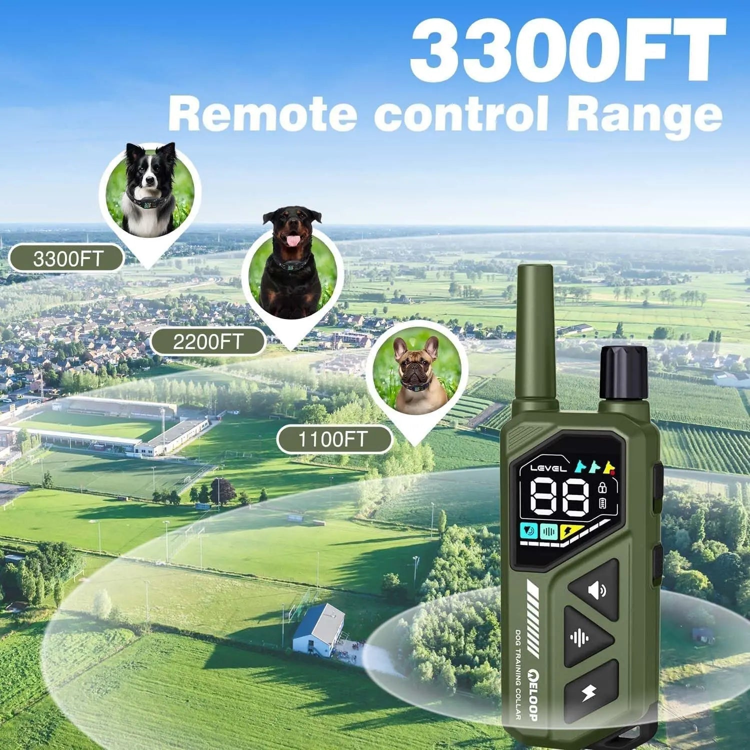 Waterproof Dog Shock Collar for up to 3 Dogs 3300FT AI Bark IPX7 Rechargeable - Lazy Paper Club