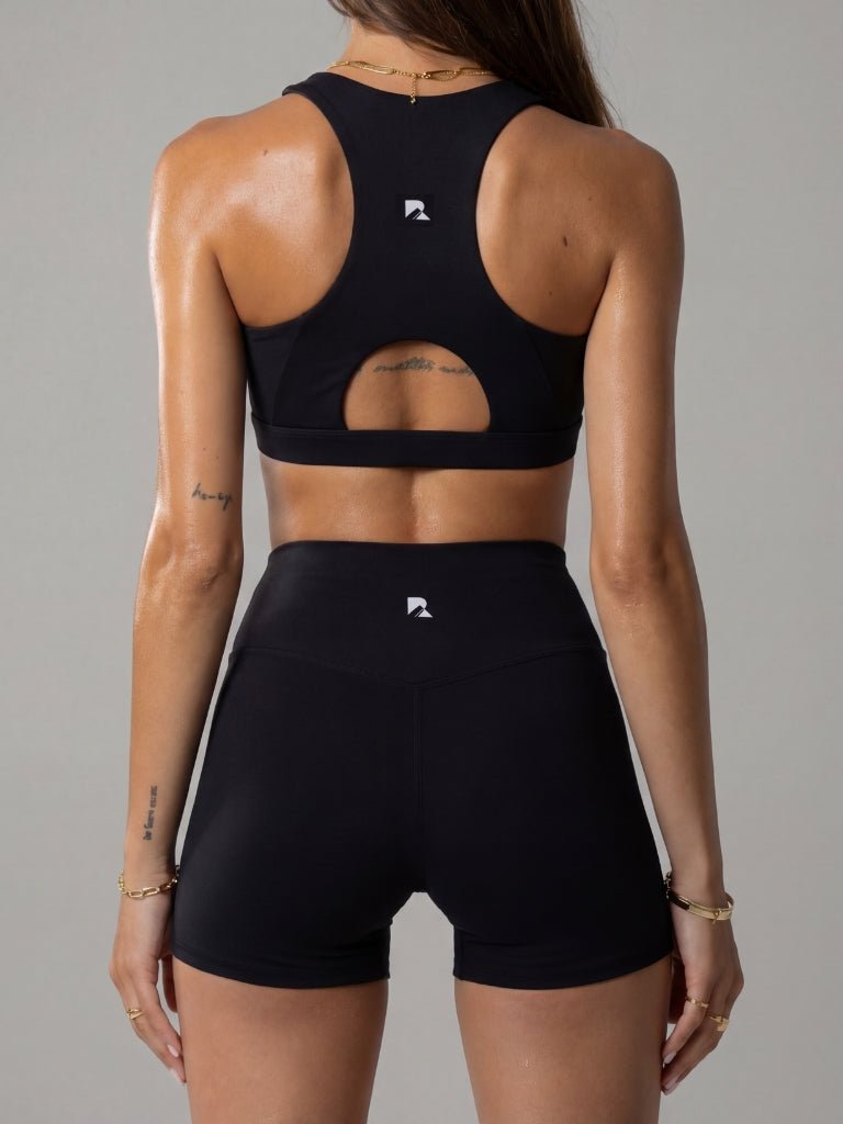 Women's Sculpting Workout Shorts 5 Inch - Black | Criss-Cross Waistband with Pocket - Lazy Paper Club